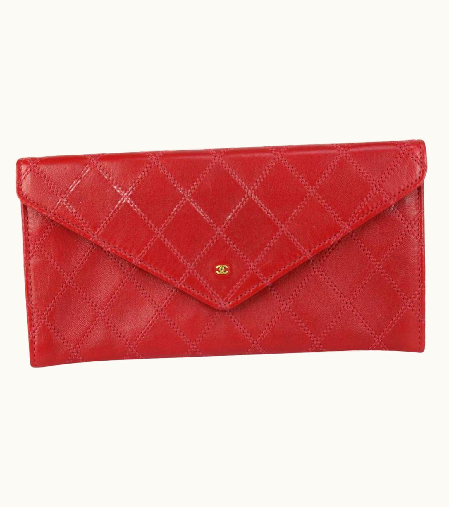 Chanel Chanel Red Quilted Lambskin Envelope Pochette Clutch Bag 189ca83
