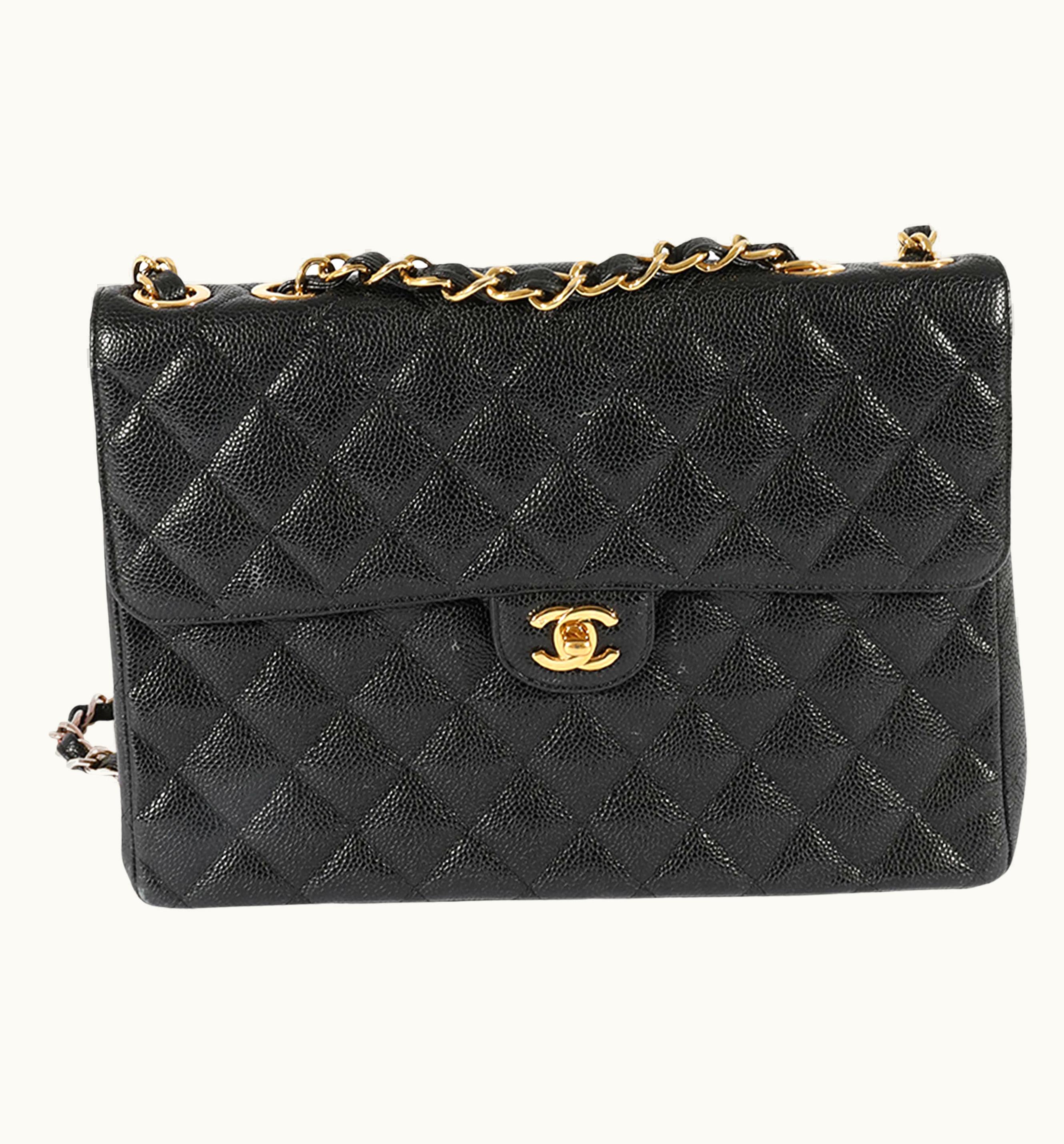 Chanel Chanel Vintage Black Caviar 24k Jumbo Classic Flap
