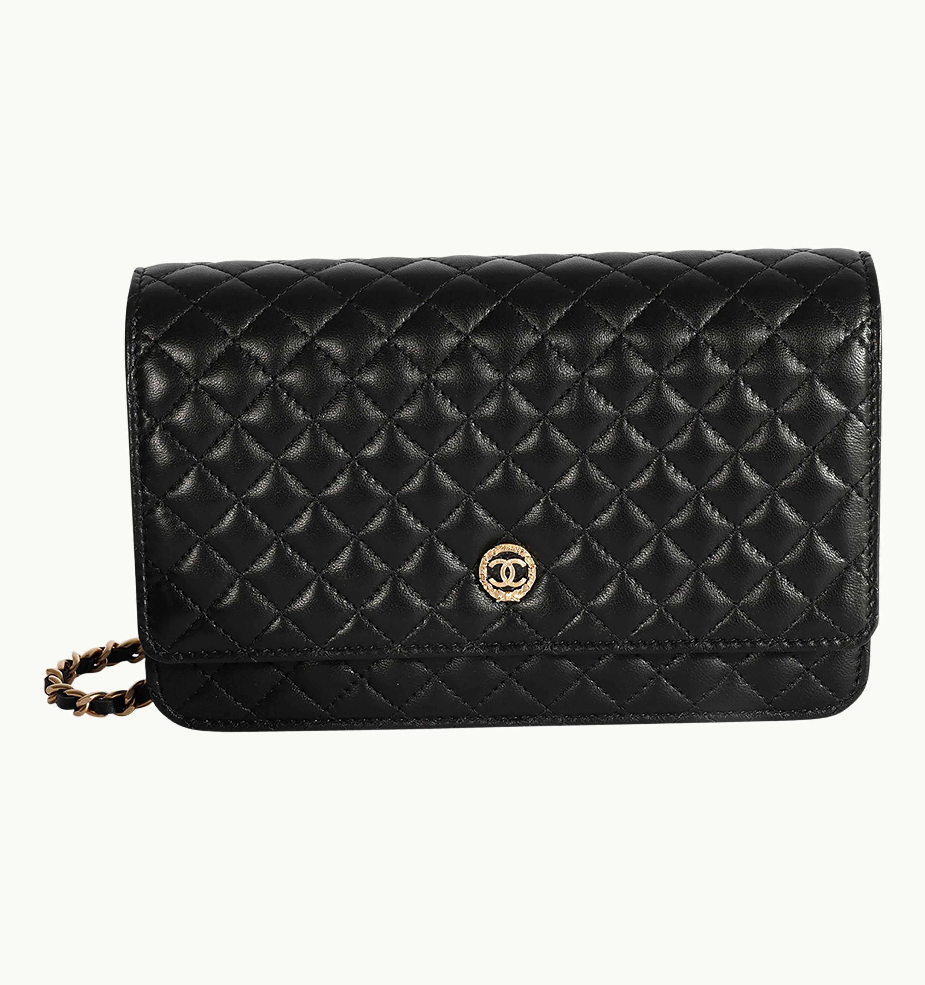 Chanel Chanel Black Quilted Lambskin Chanel Crest Wallet On Chain