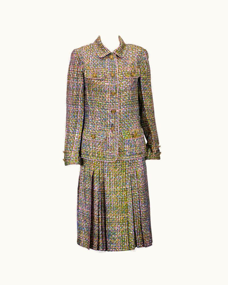 Chanel Chanel Haute Couture Silk Trompe 'oiel Tweed Suit
