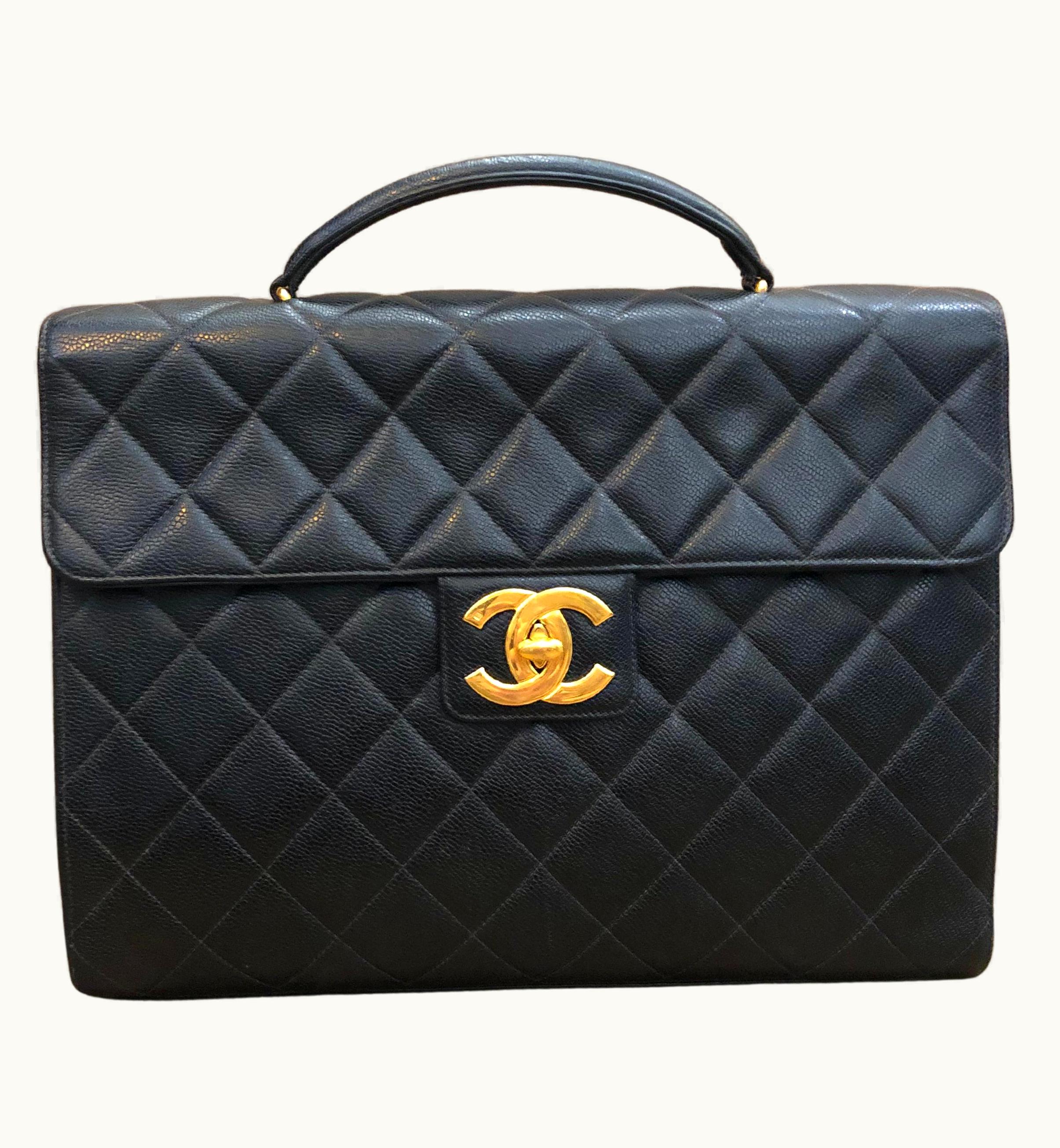 Chanel Vintage Chanel Caviar Leather Jumbo Logo Briefcase Attaché Document Black