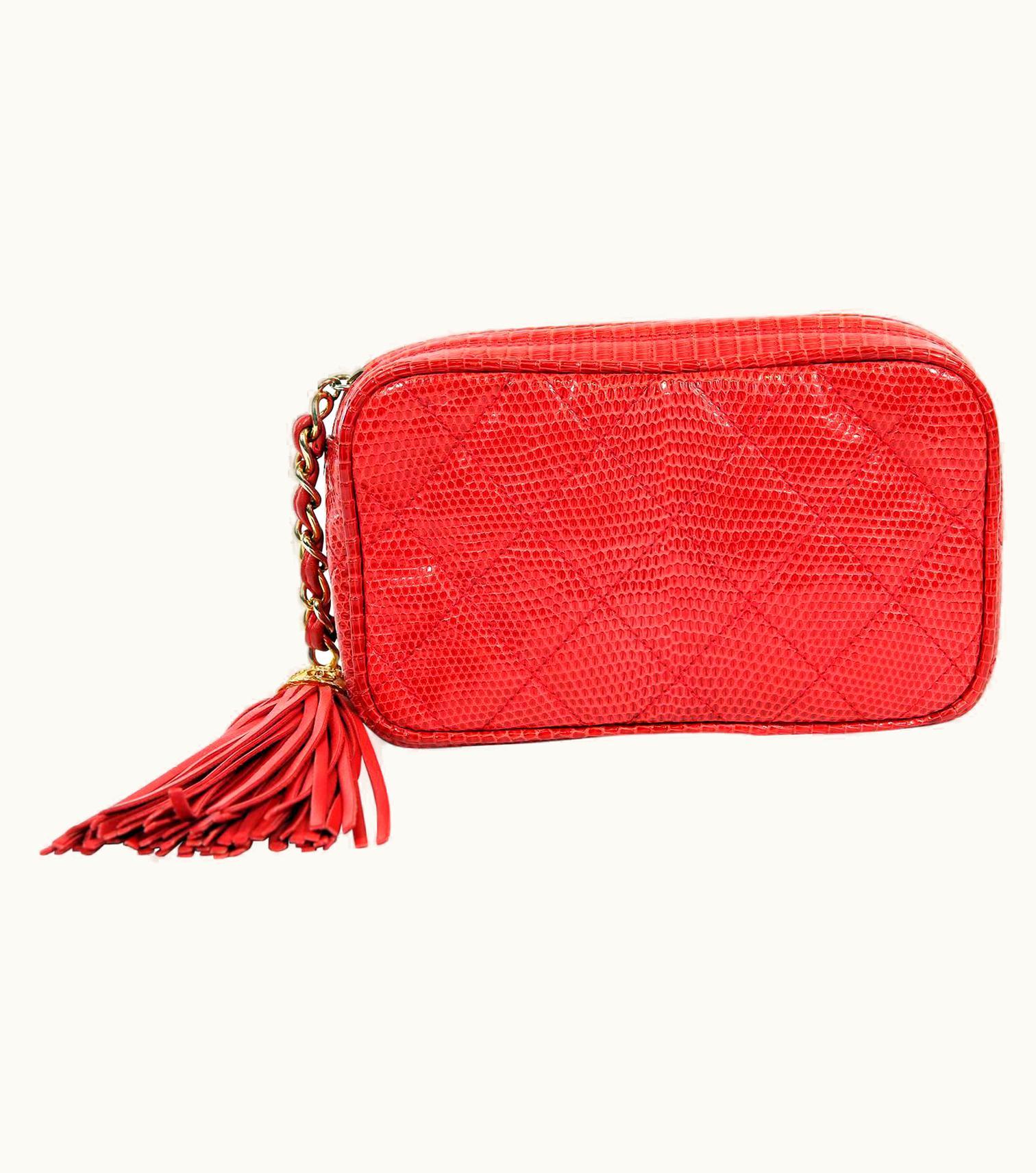 Chanel Chanel Red Lizard Vintage Tassel Clutch
