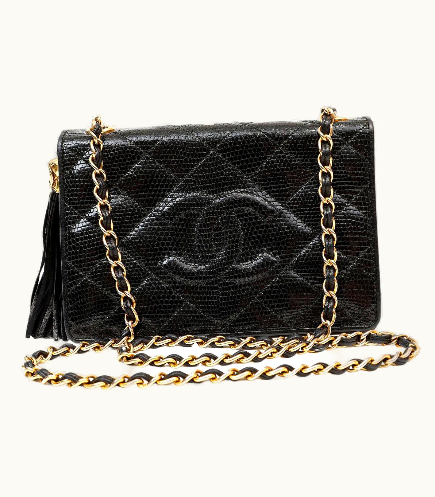 Chanel Chanel Vintage Black Lizard Crossbody Bag