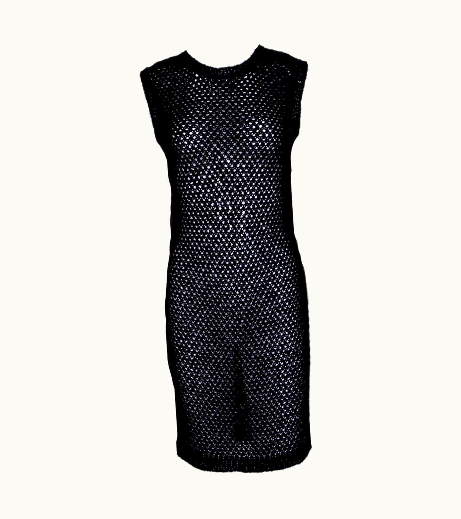 Chanel Chanel Black Crochet Knit Woven Dress
