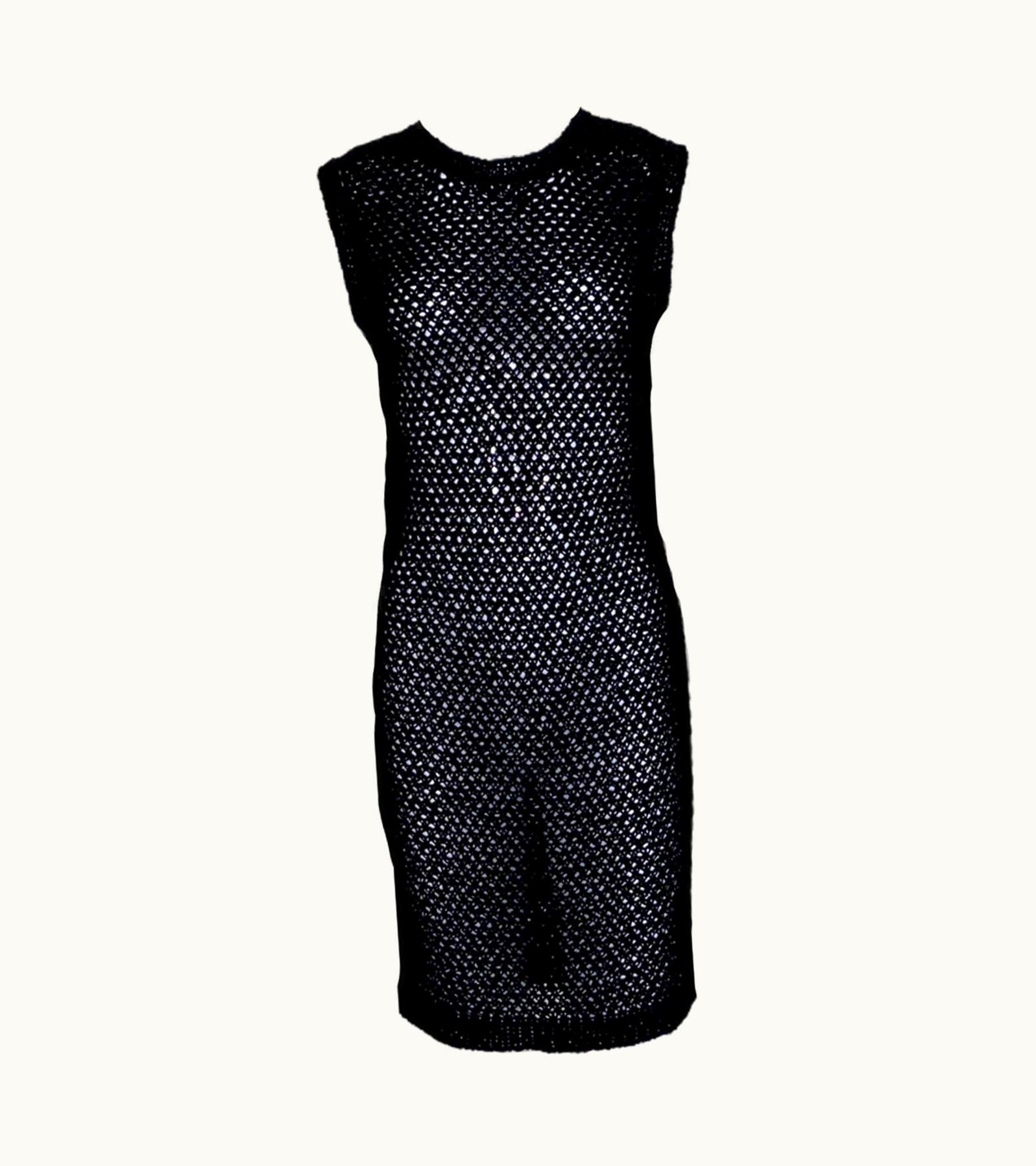 Chanel Chanel Black Crochet Knit Dress Including Slip Dress