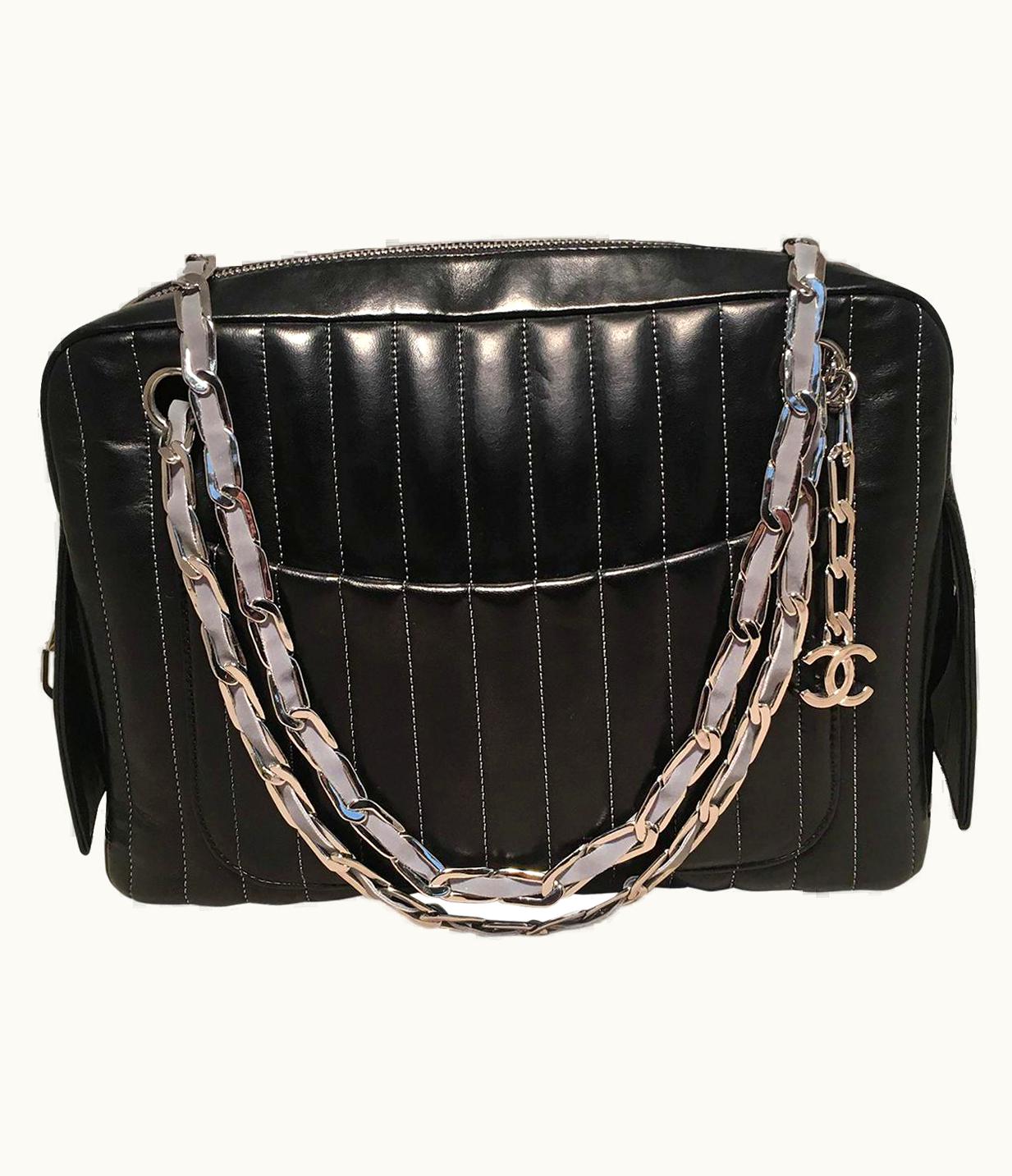 Chanel Chanel Mademoiselle Ligne Vertical Quilted Black Leather Camera Bag