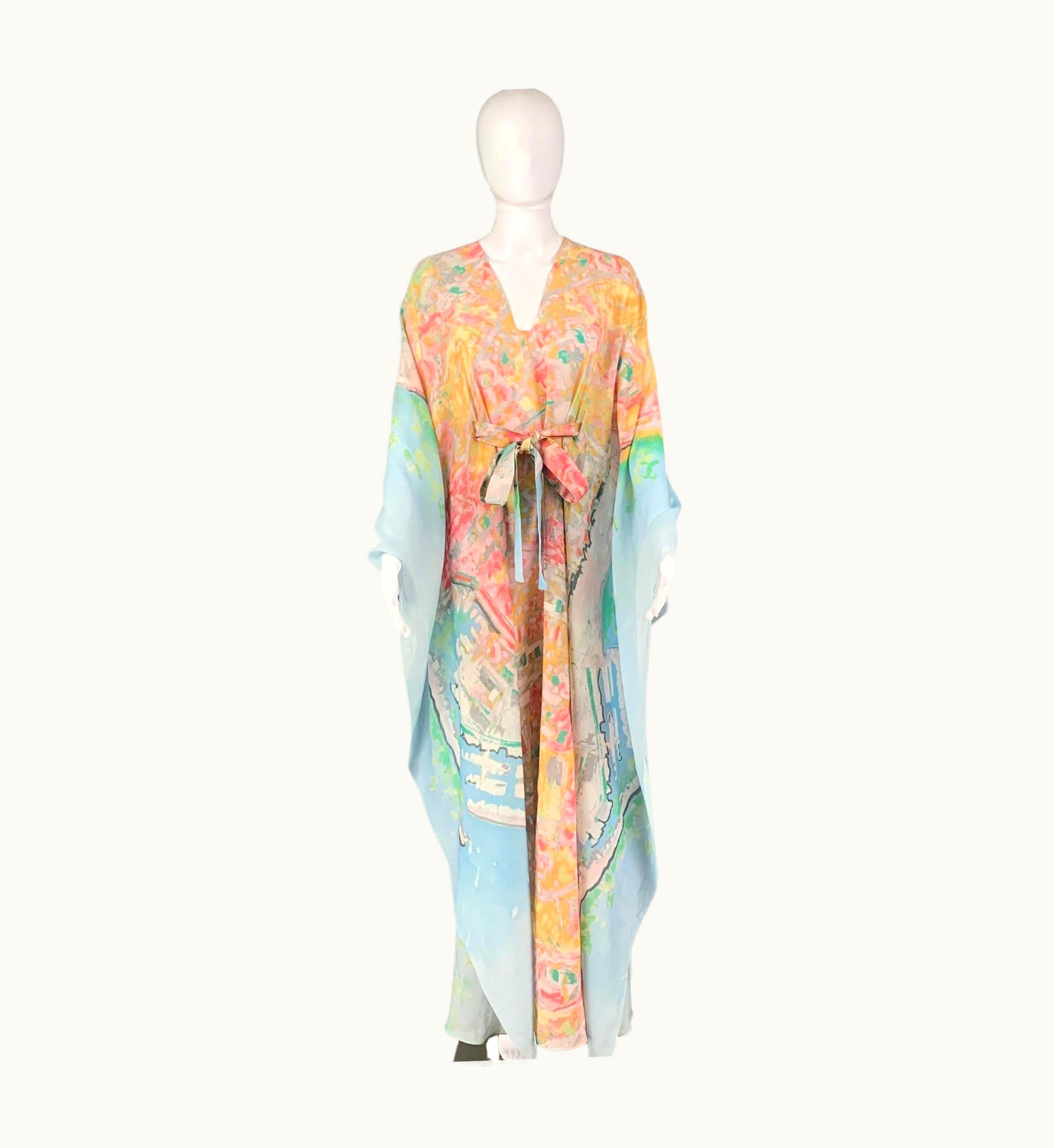 Chanel Chanel One ulti-Color Cotton Silk Abstract Caftan Long Dress