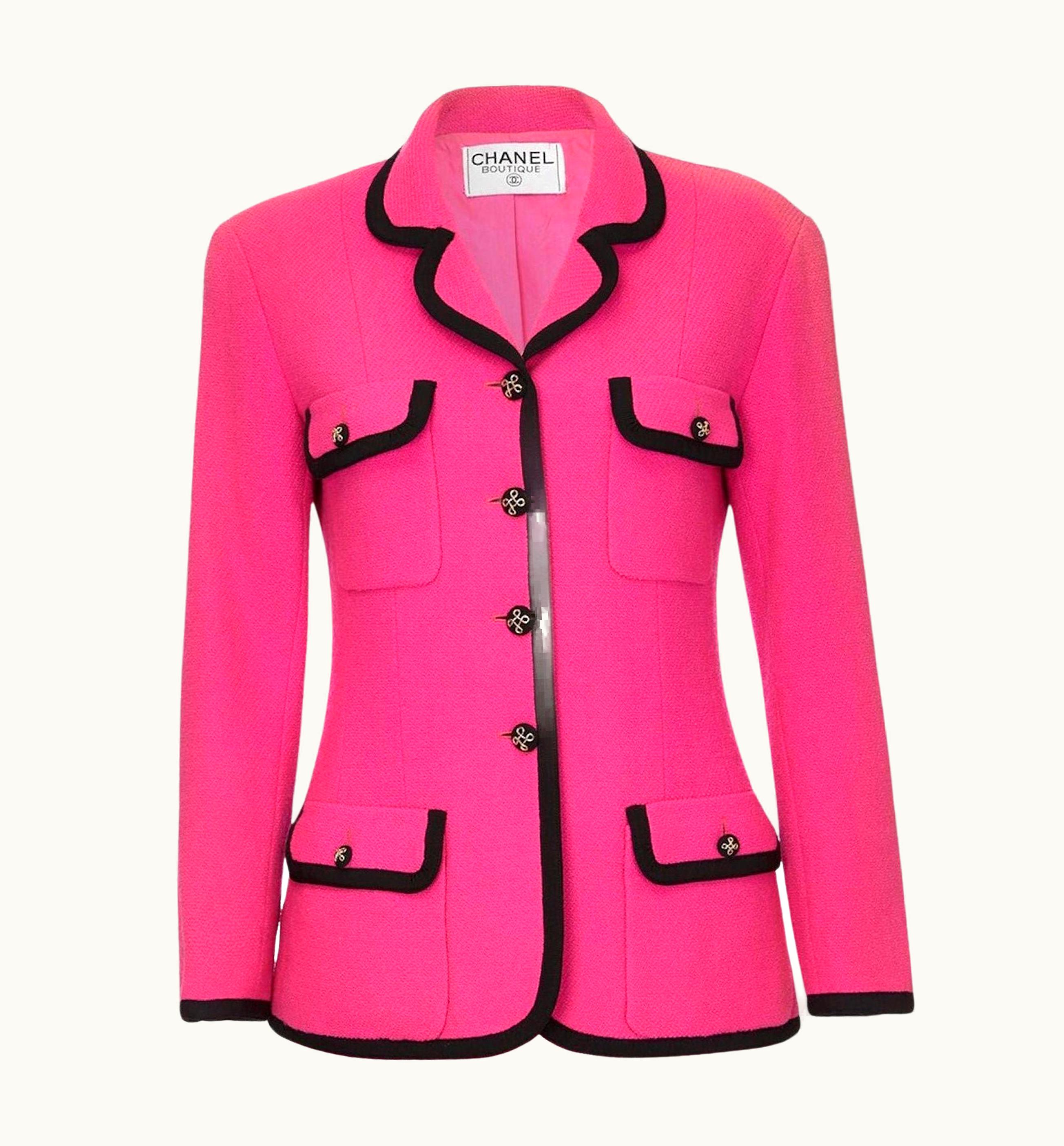 Chanel 1990s Runway Documented Chanel Fuchsia Pink Wool Jacket