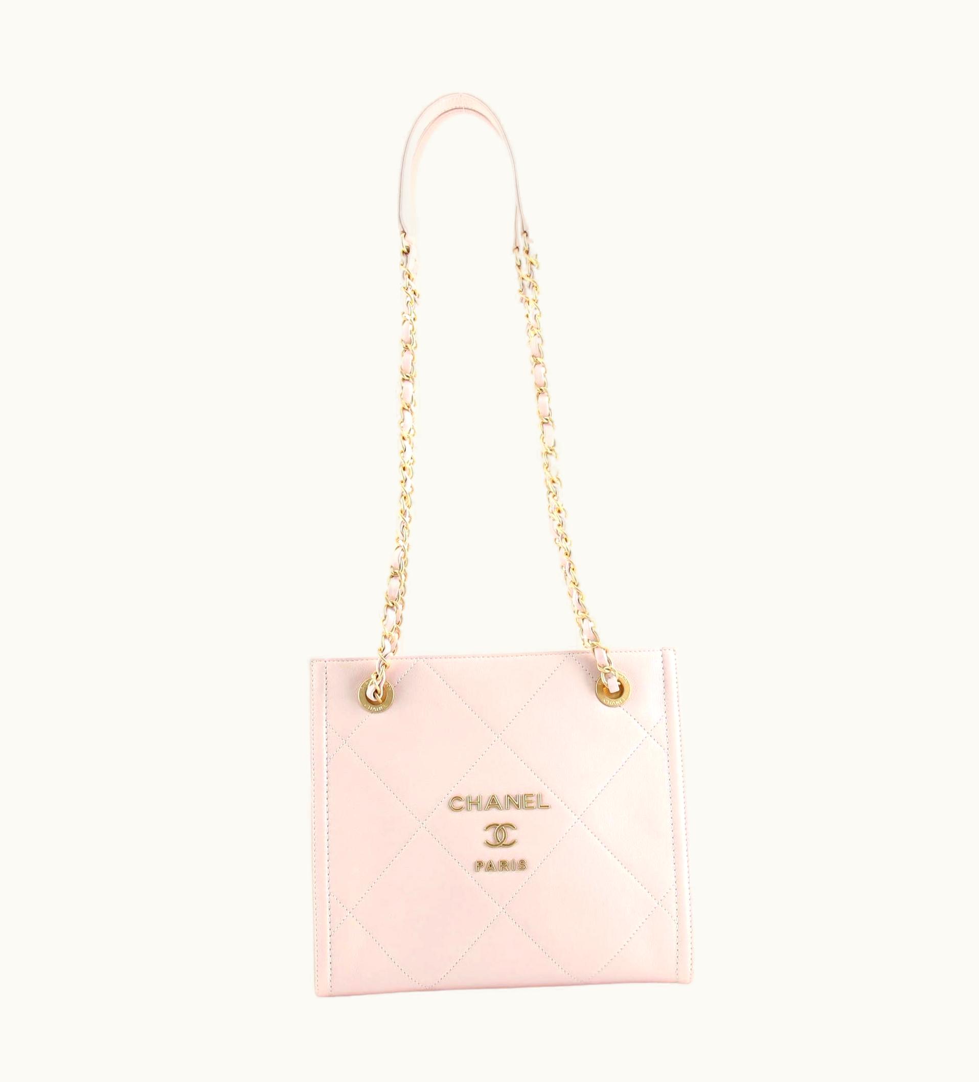 Chanel Chanel Metal Logo Shopping Tote Quilted Calfskin Small