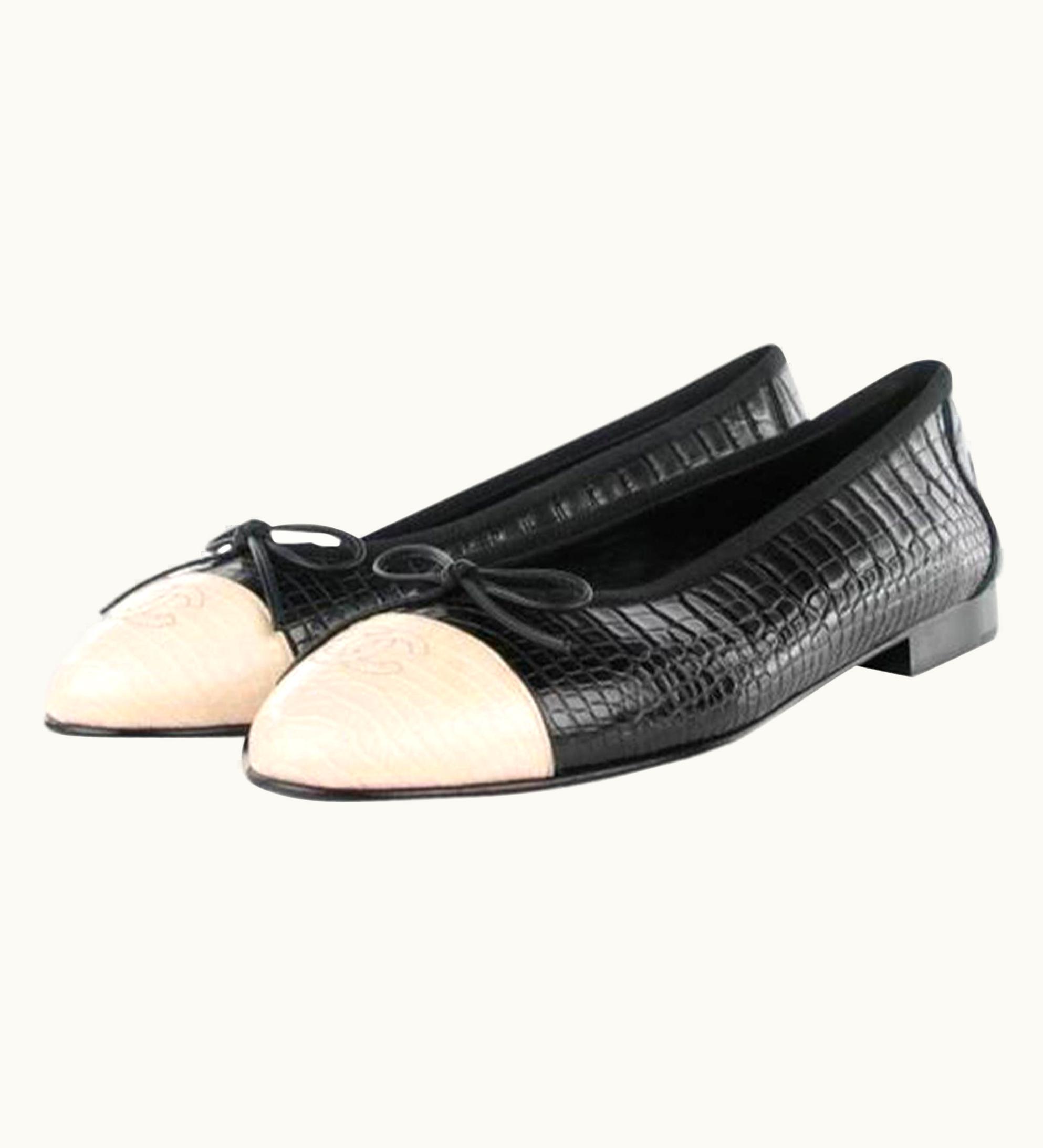 Chanel Chanel Black And White Limited Edition & Crocodile Alligator Ballet 39.5 Flats