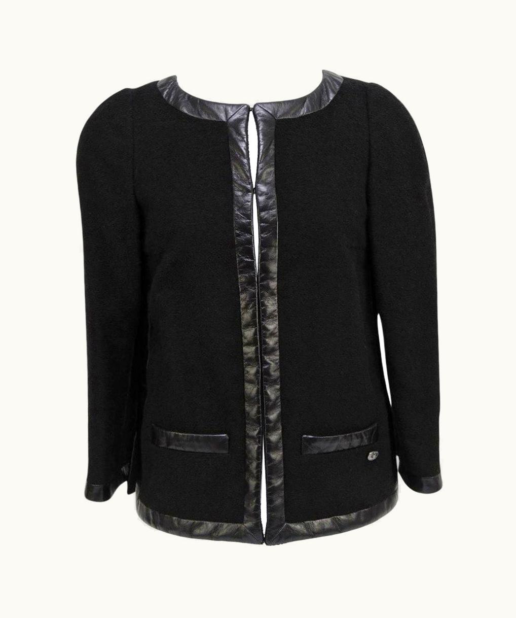 Chanel Chanel 13s Black Tweed Leather Jacket Coat 3/4 Sleeve 34 Runway