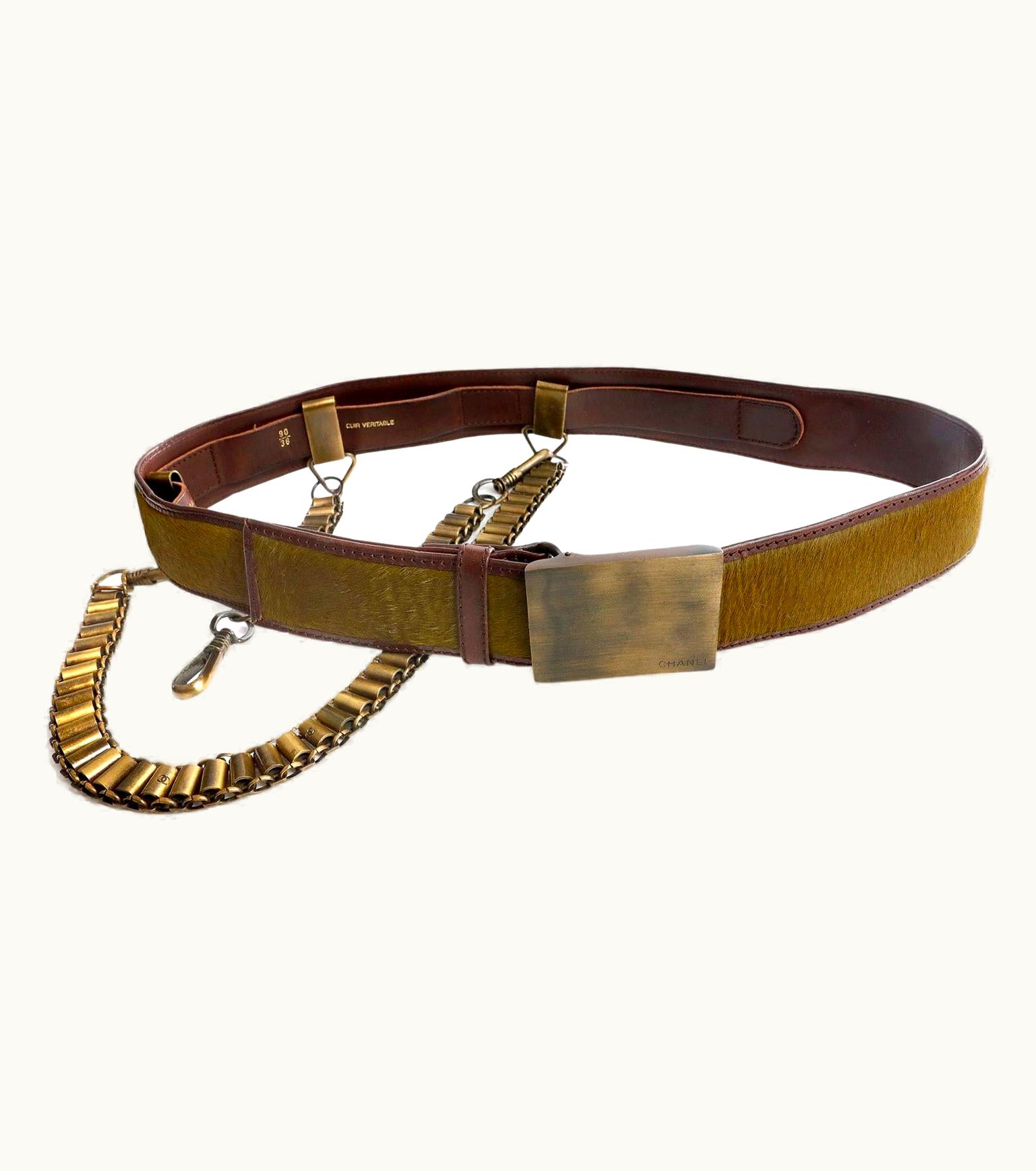 Chanel Chanel Green Pony Hair And Draped Chains Runway Belt