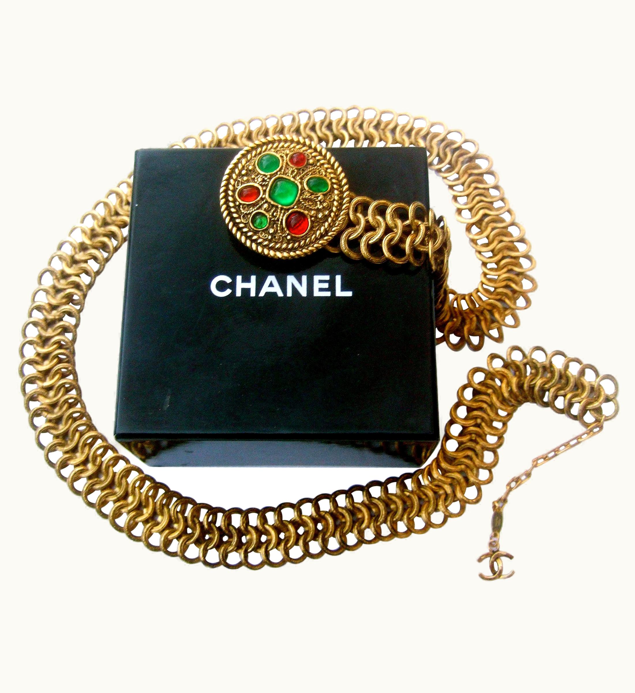 Chanel Chanel Jeweled Poured Glass Gilt Metal Belt, Circa 1980s