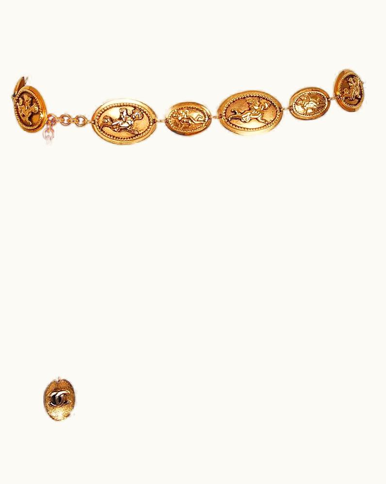 Chanel 1984 Chanel Rare Cherub Angels Novelty Medallions Gold-Tone Chain Link Belt