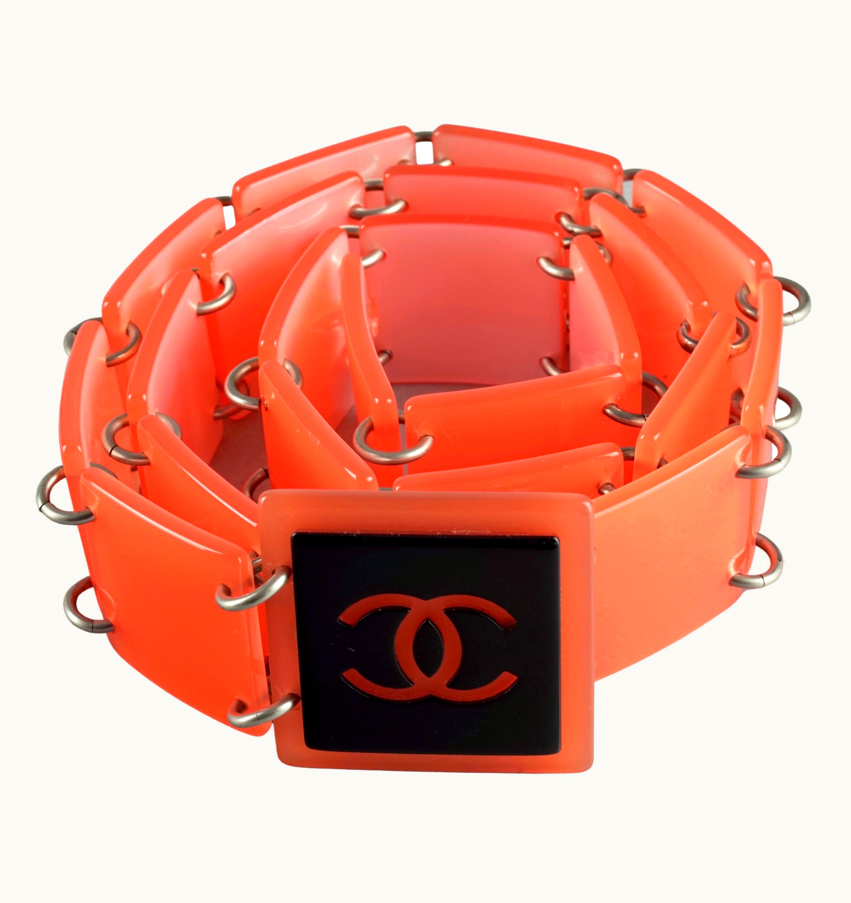 Chanel Vintage Chanel Logo Neon Orange Modular Block Link Belt
