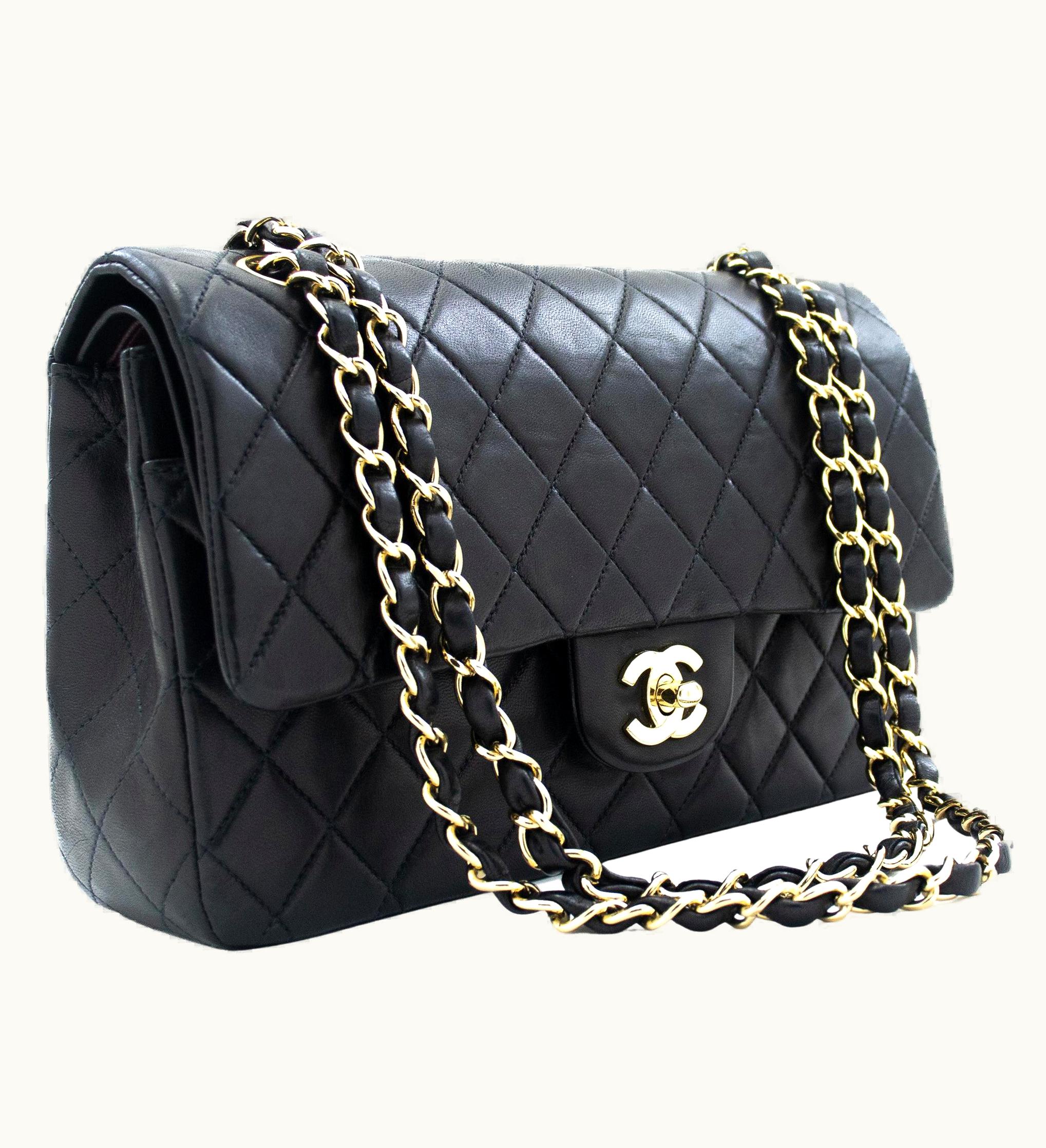 Chanel Chanel 2.55 Double Flap Medium Chain Shoulder Bag Lambskin Black UZ0591217