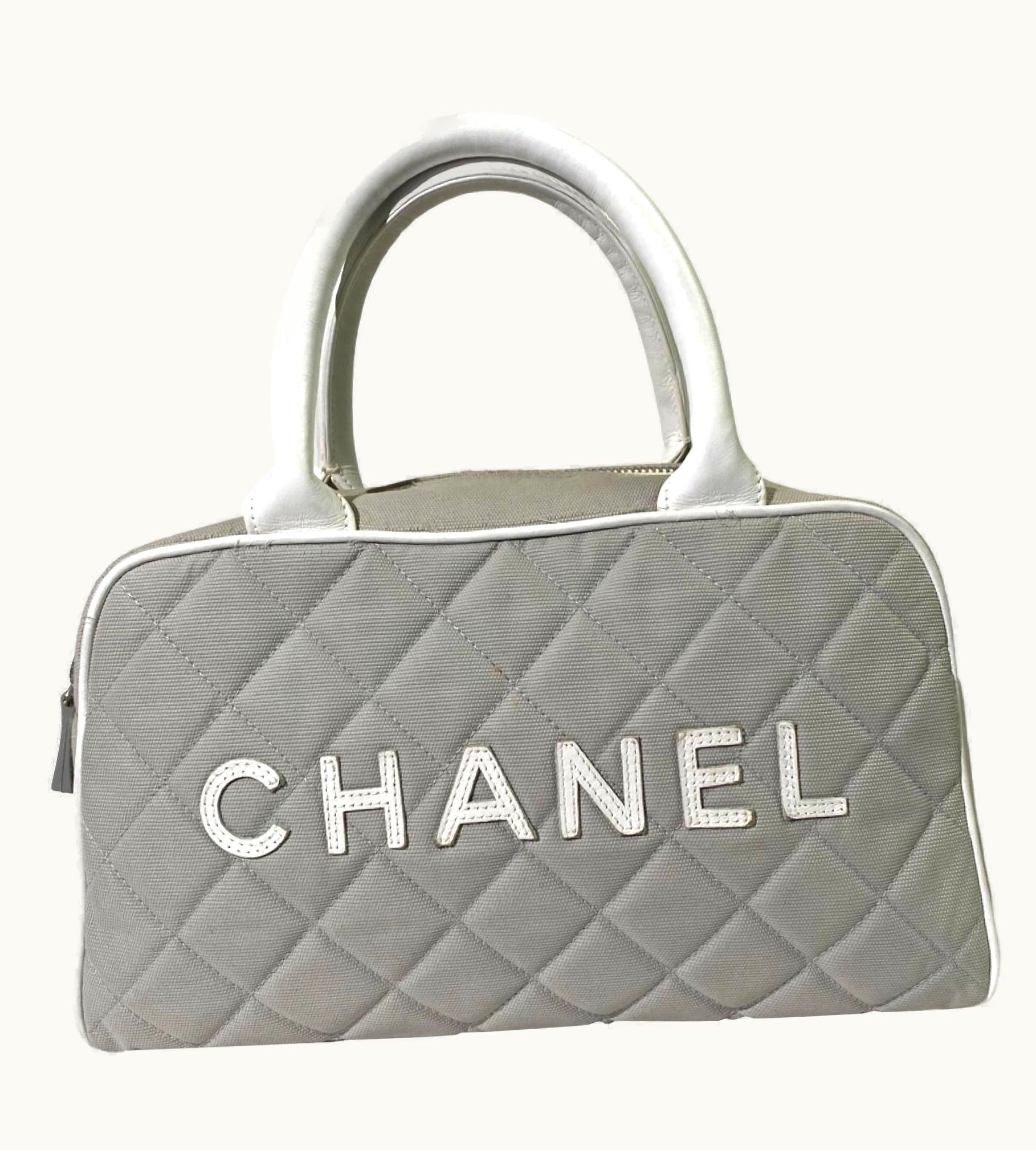 Chanel Chanel 2000s Sport Gray Quilted Canvas Mini Handbag
