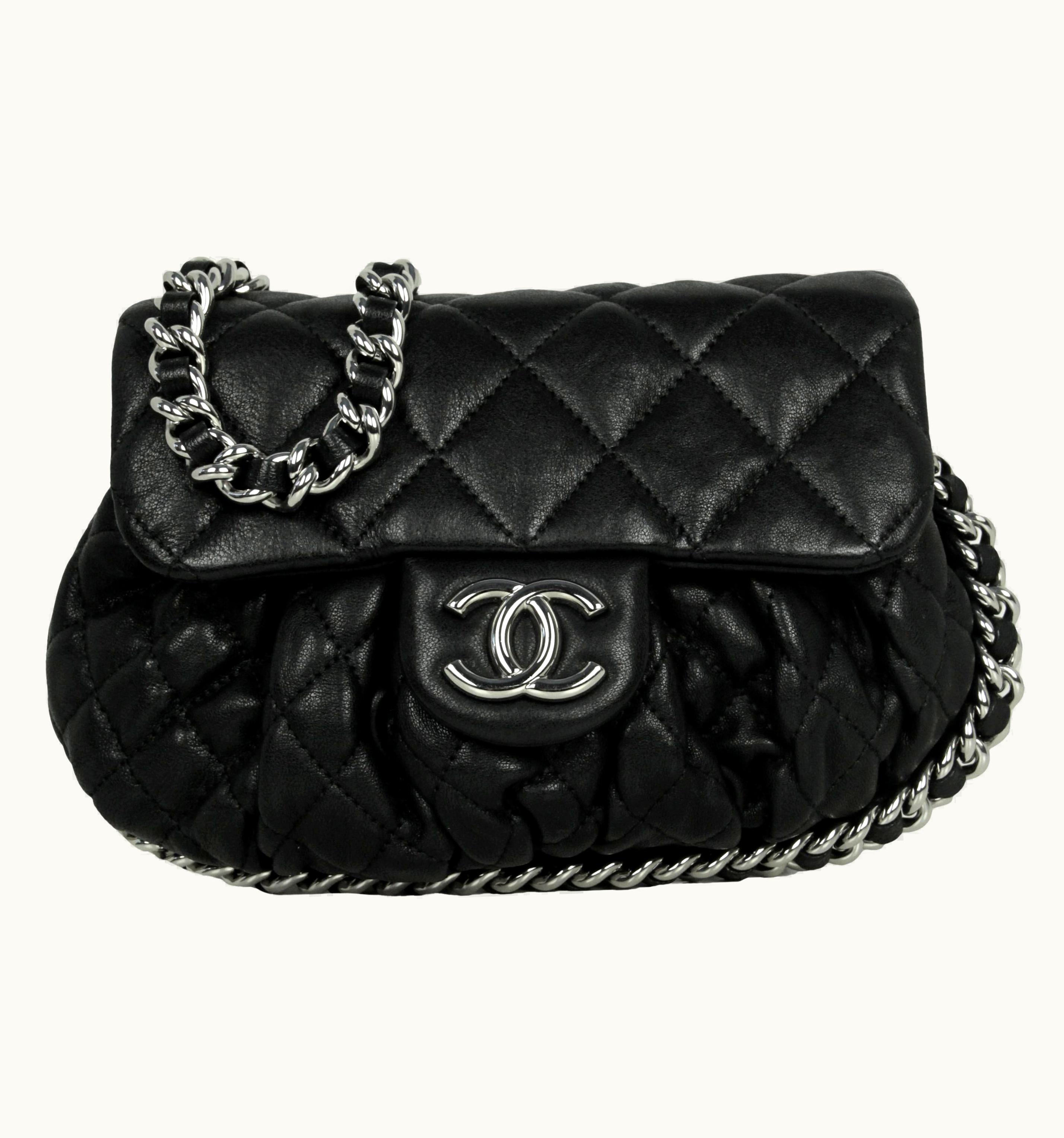 Chanel Chanel Black Washed Lambskin Quilted Mini Chain Around Flap Bag