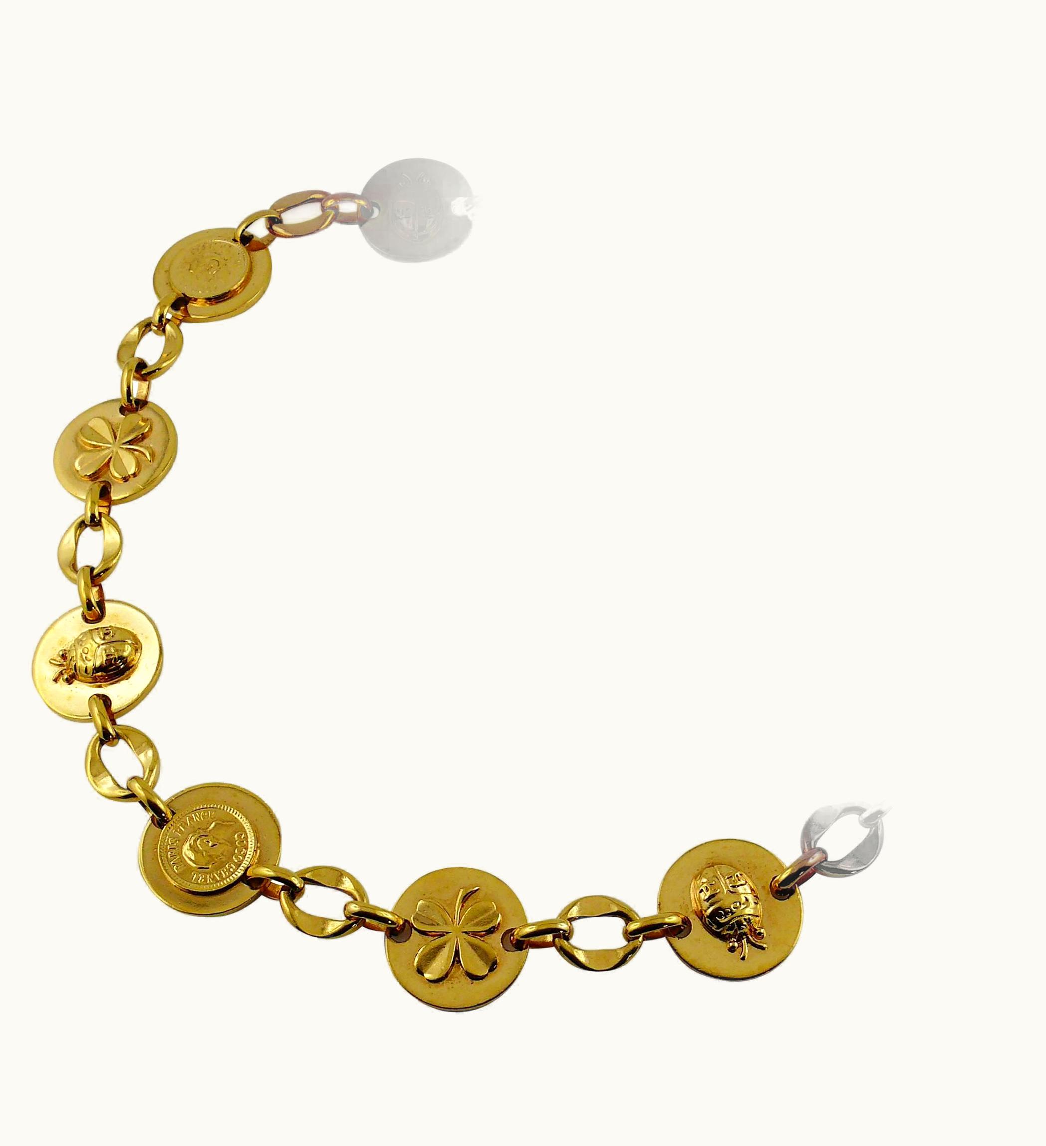 Chanel Chanel Vintage Ladybug, Mademoiselle Profile And Clover Gold Toned Coin Belt