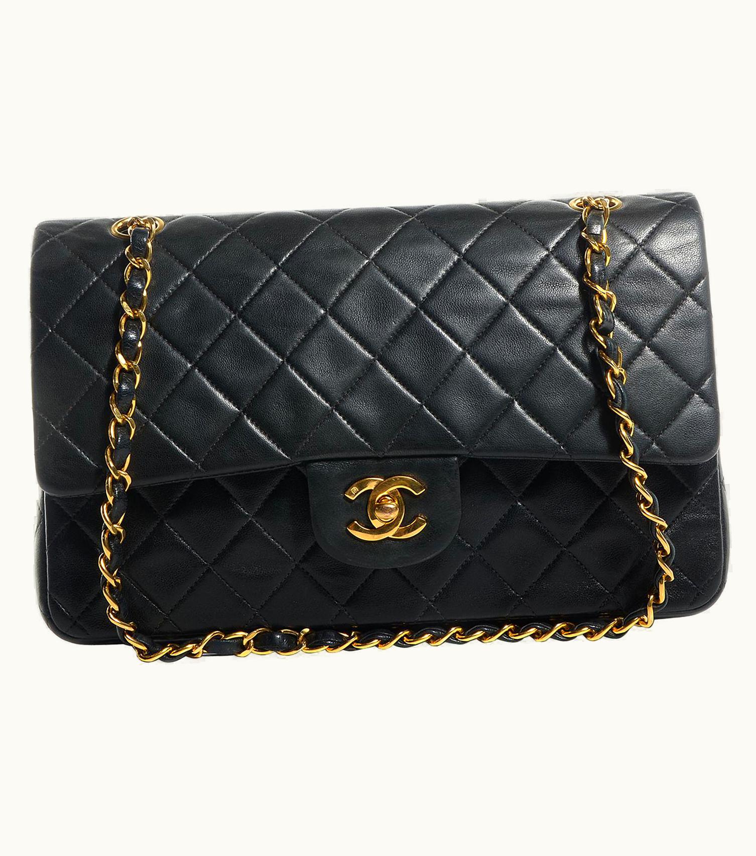 Chanel Chanel Vintage Black Lambskin Classic Flap Bag Gold Hardware Medium