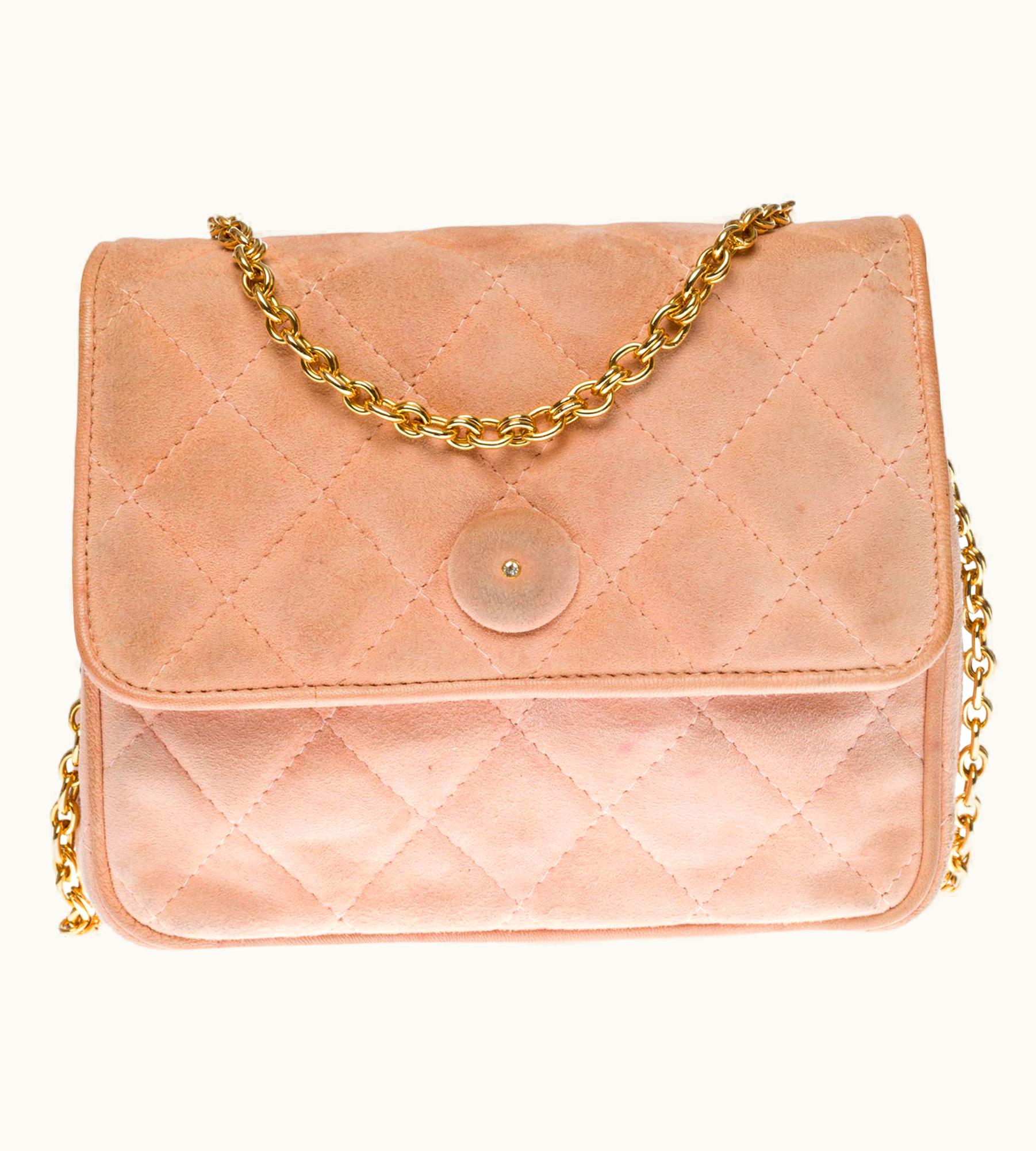 Chanel Chanel Classic Mini Shoulder Flap Bag In Pink Quilted Suede, Ghw
