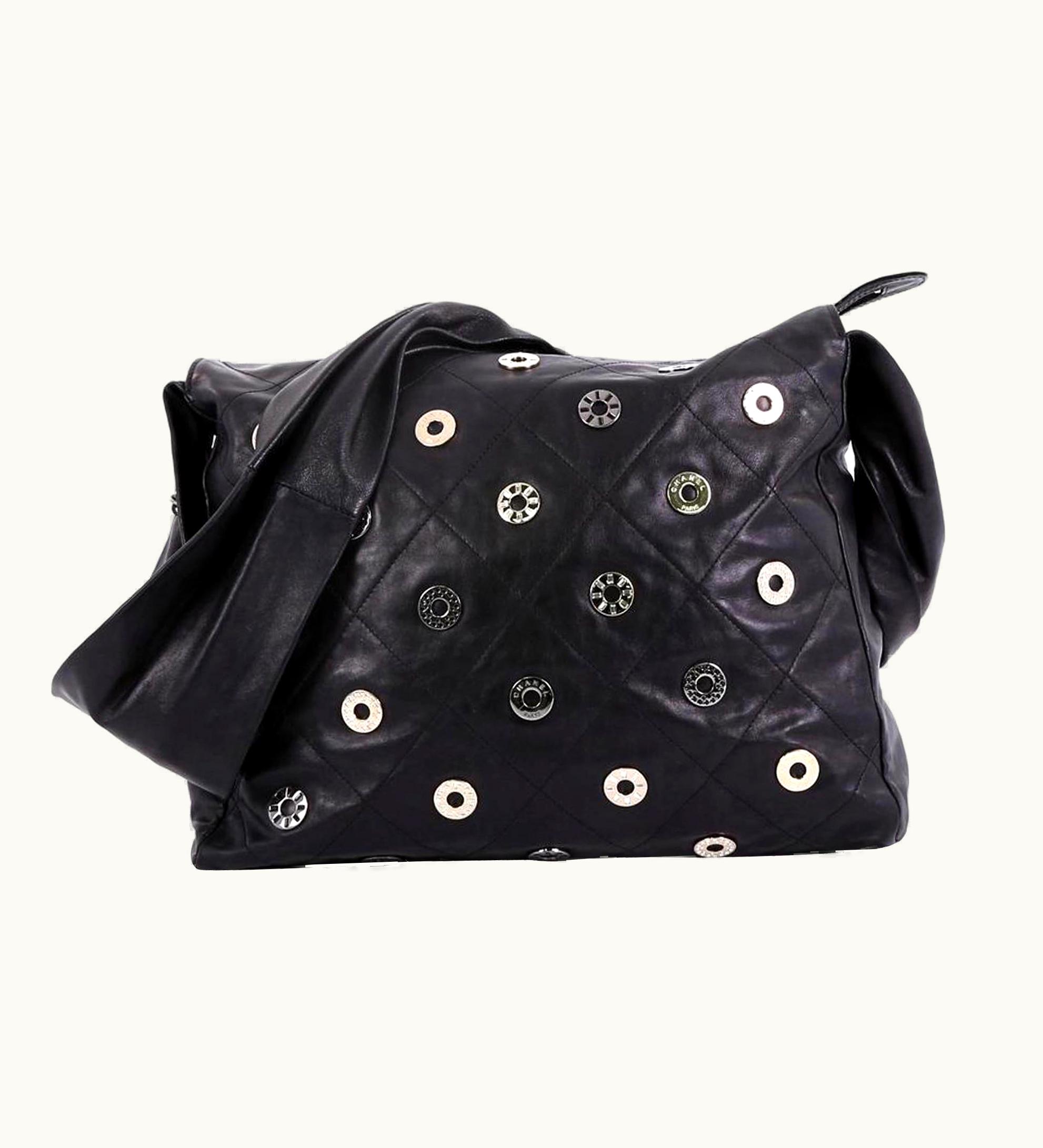 Chanel Chanel Rare Vintage 22 Black Quilted Swarovski Charm Shoulder Hobo Tote Bag