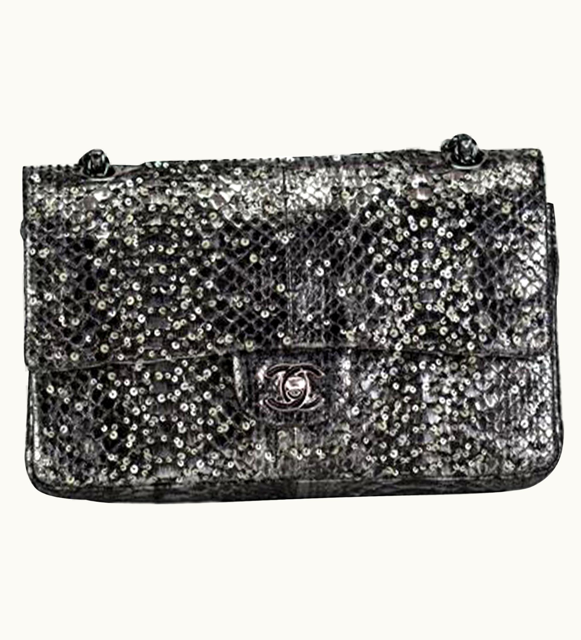 Chanel Chanel Classic Flap Exotic Limited Edition Metallic Grey Python Shoulder Bag UZ0591296