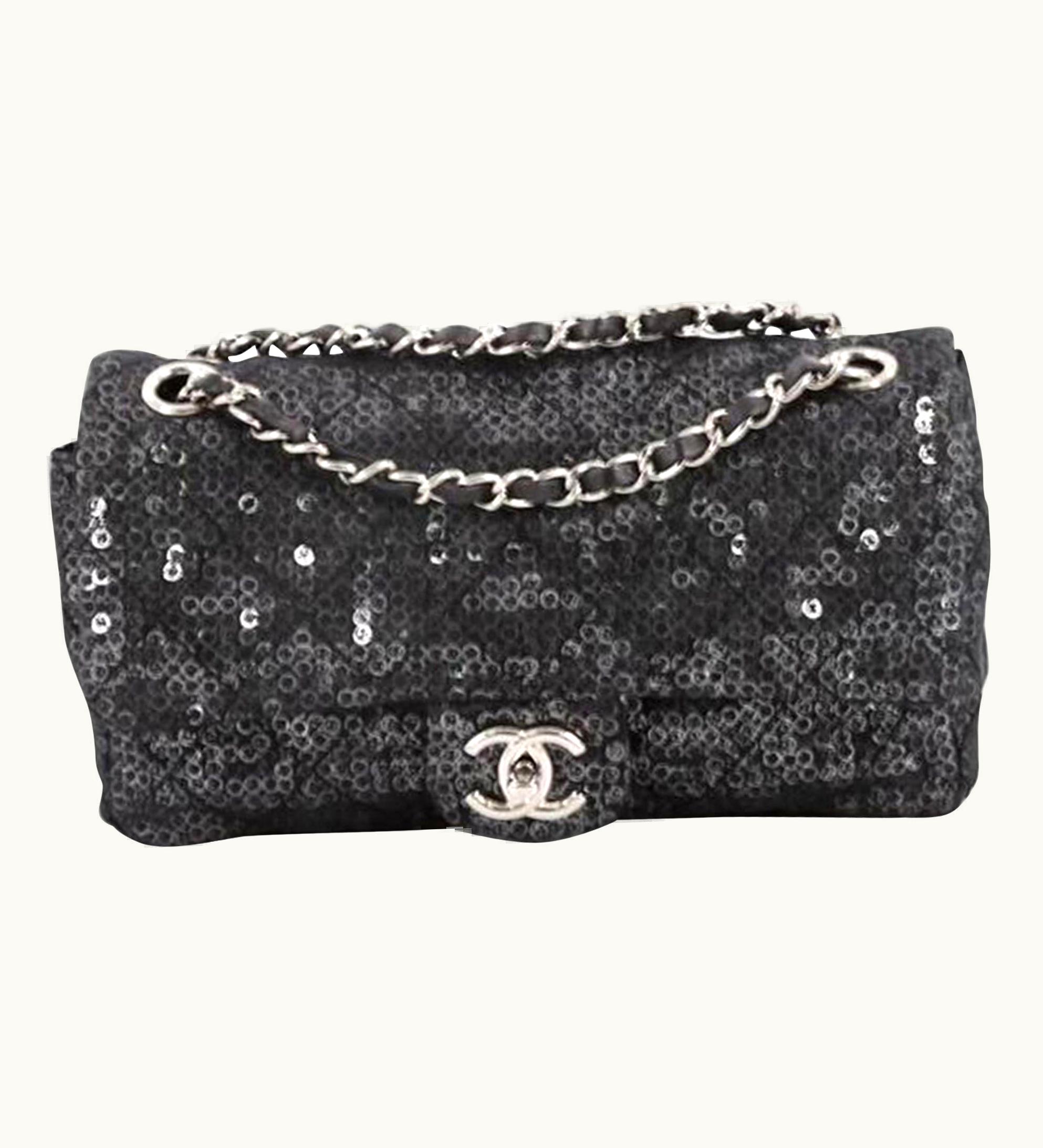 Chanel Chanel Classic Flap Hidden Mesh Medium Black Sequins Shoulder Bag