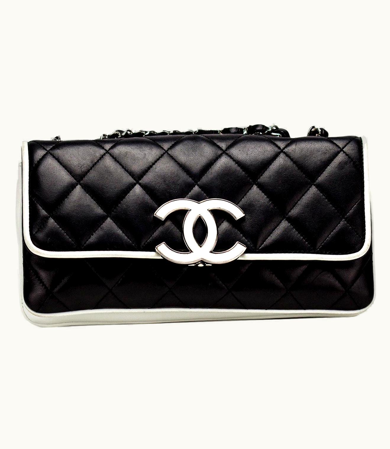 Chanel Chanel Black And White Cruise Logo Accordion Jumbo Classic Flap Bag