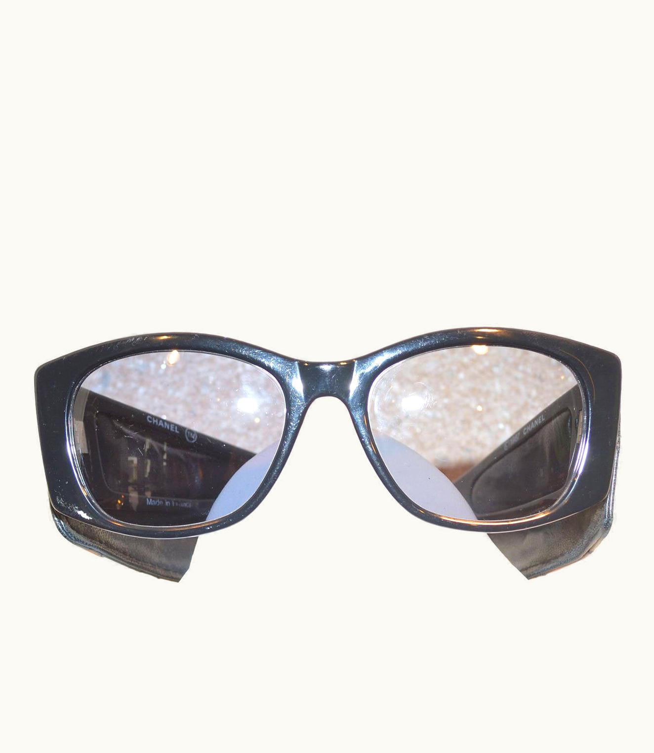 Chanel Chanel Vintage 1987 Black Lambskin Leather Quilted Sunglasses