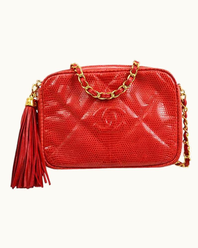 Chanel Chanel Cc Red Lizard Exotic Gold Small Evening Shoulder Camera Shoulder Bag