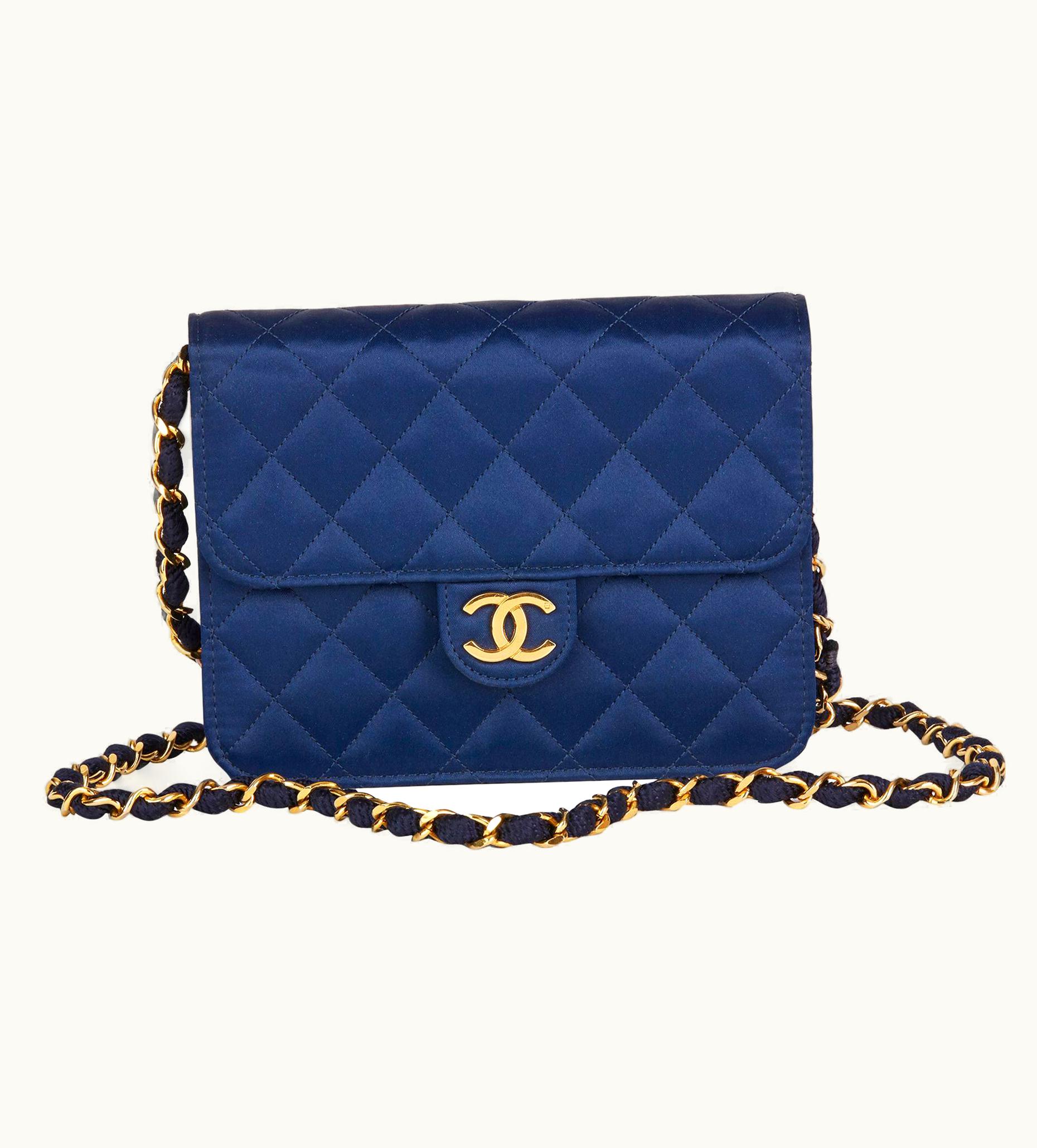 Chanel 1988 Chanel Navy Quilted Satin Vintage Mini Flap Bag