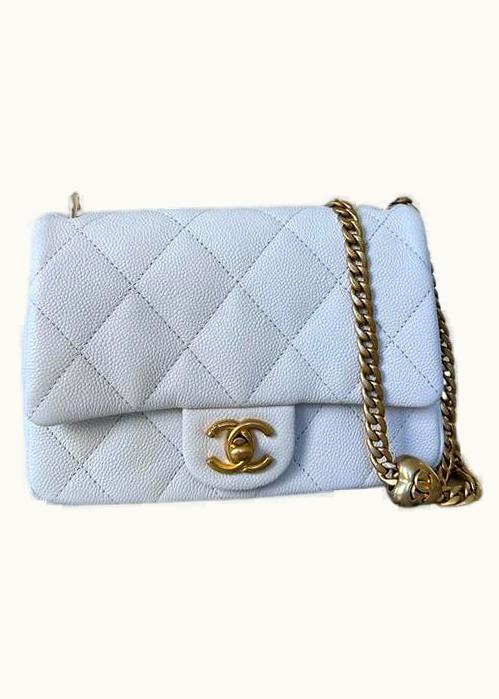 Chanel Chanel Mini Square Flap Bag White Caviar Leather With Gold-Tone Hardware