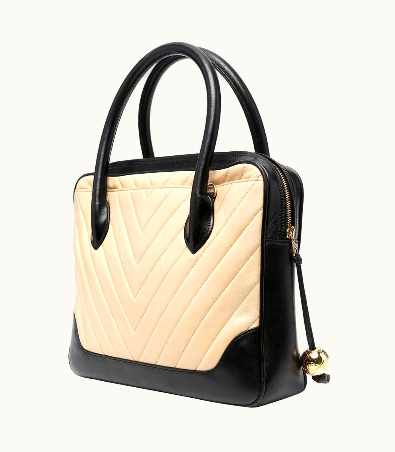 Chanel Chanel Black And Beige Quilted Leather Tote Bag