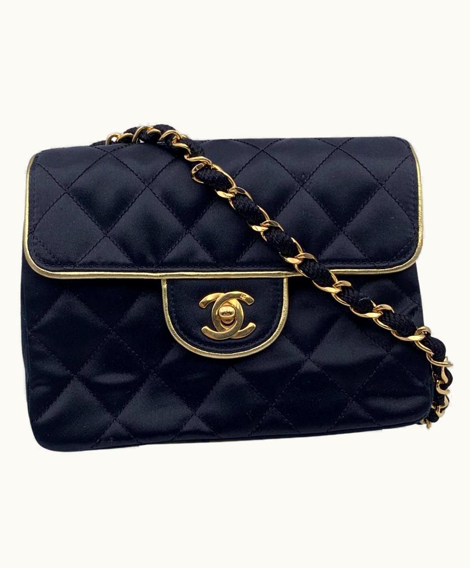 Chanel Chanel Vintage Black Quilted Satin Evening Shoulder Bag