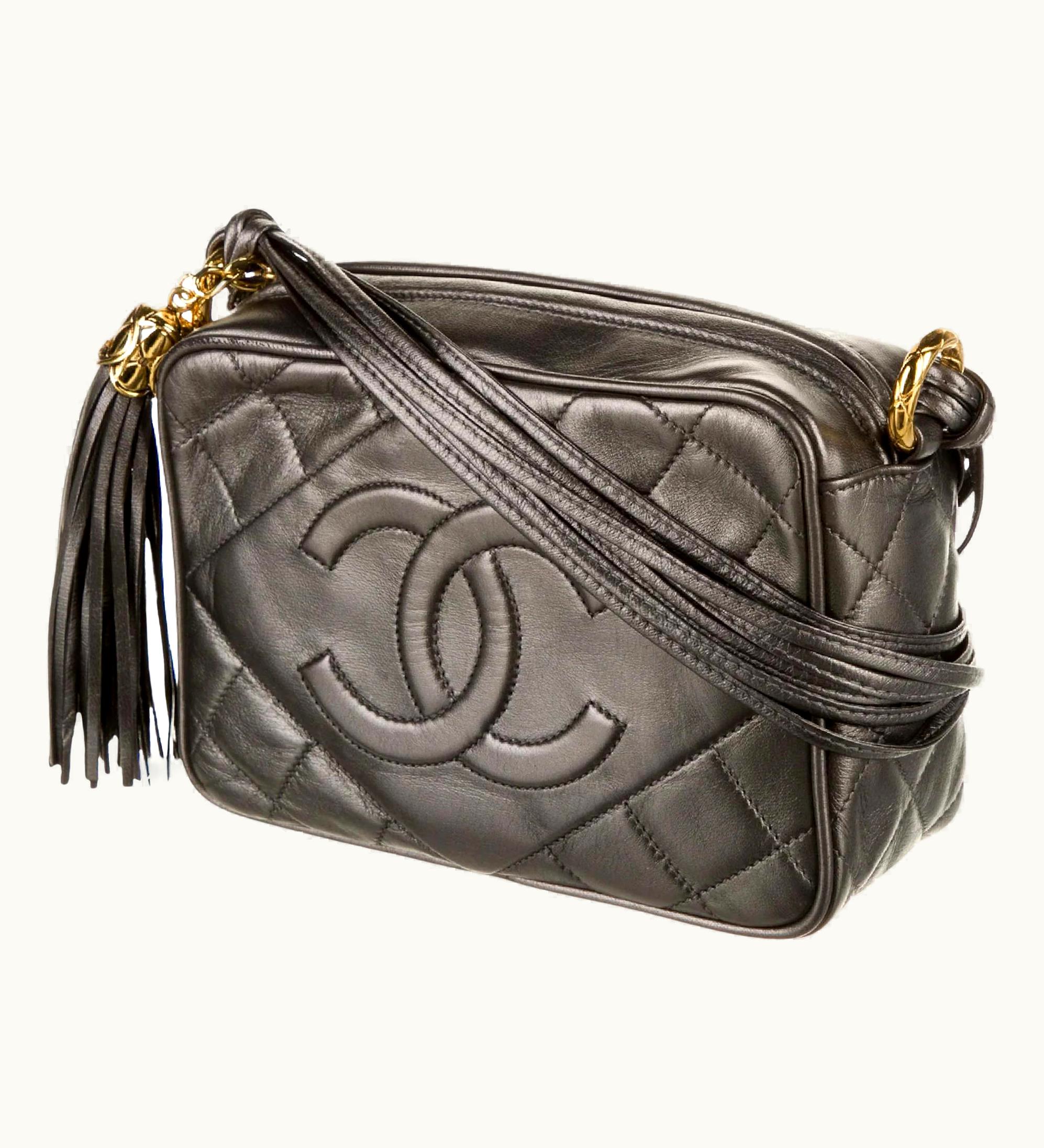 Chanel Chanel Vintage Iridescent Grey Diamond Quilted Tassel Camera Tote