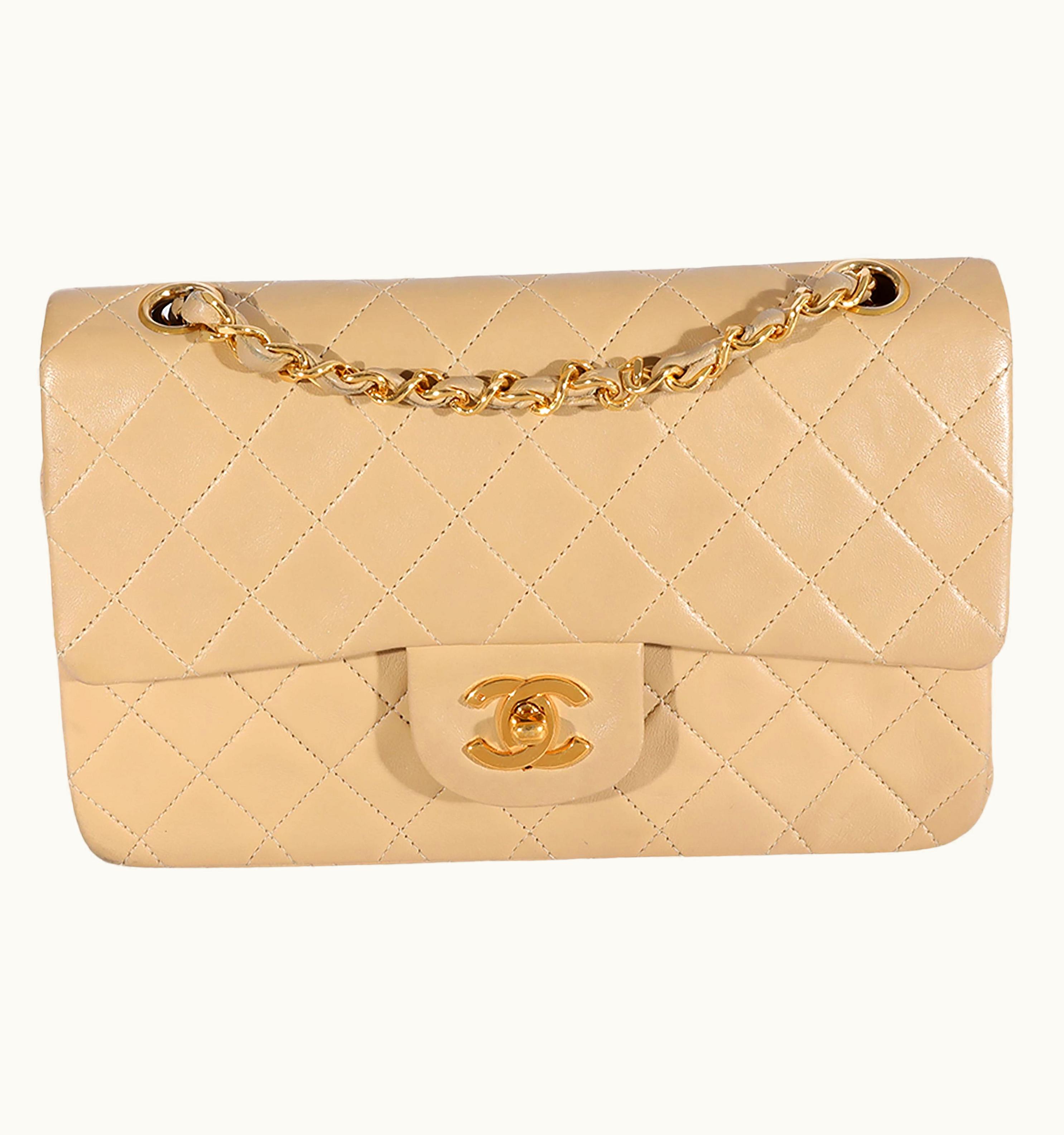 Chanel Chanel Vintage Small Classic Double Flap Bag Beige Lambskin Luxury Handbag