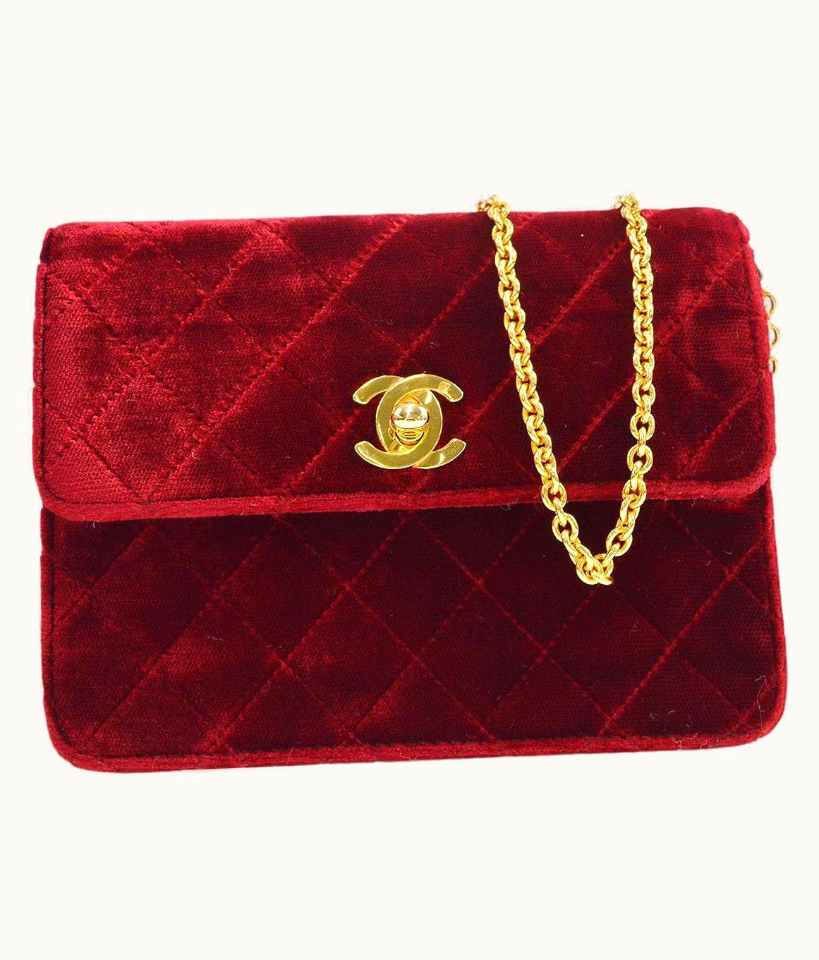 Chanel Chanel Burgundy Red Velvet Gold Small Mini Micro Evening Shoulder Flap Bag