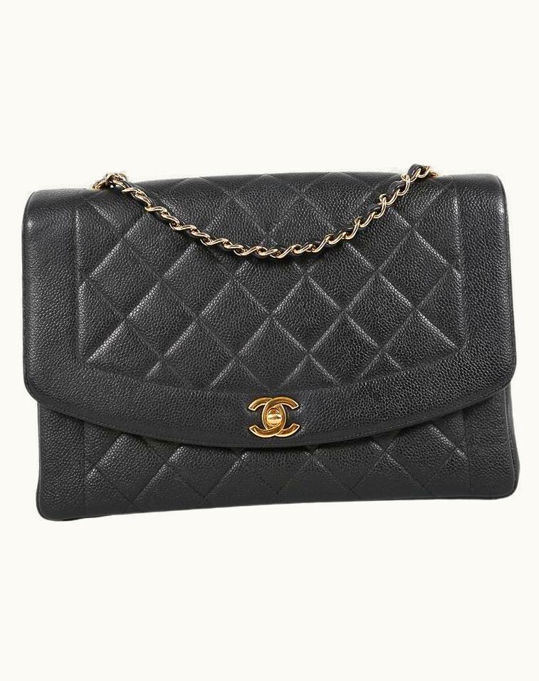 Chanel Chanel **rare** Vintage Large Diana Classic Single Flap Bag - Black Caviar