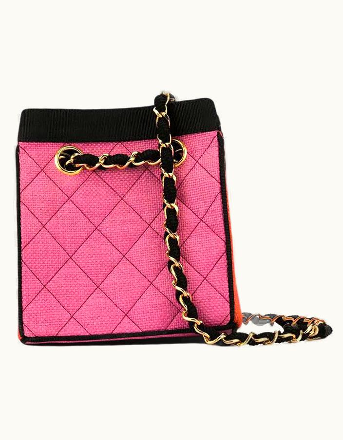 Chanel Chanel Multicolor Mini Vintage 90' Tote Bag Rare Pink Orange Black Straw Tote