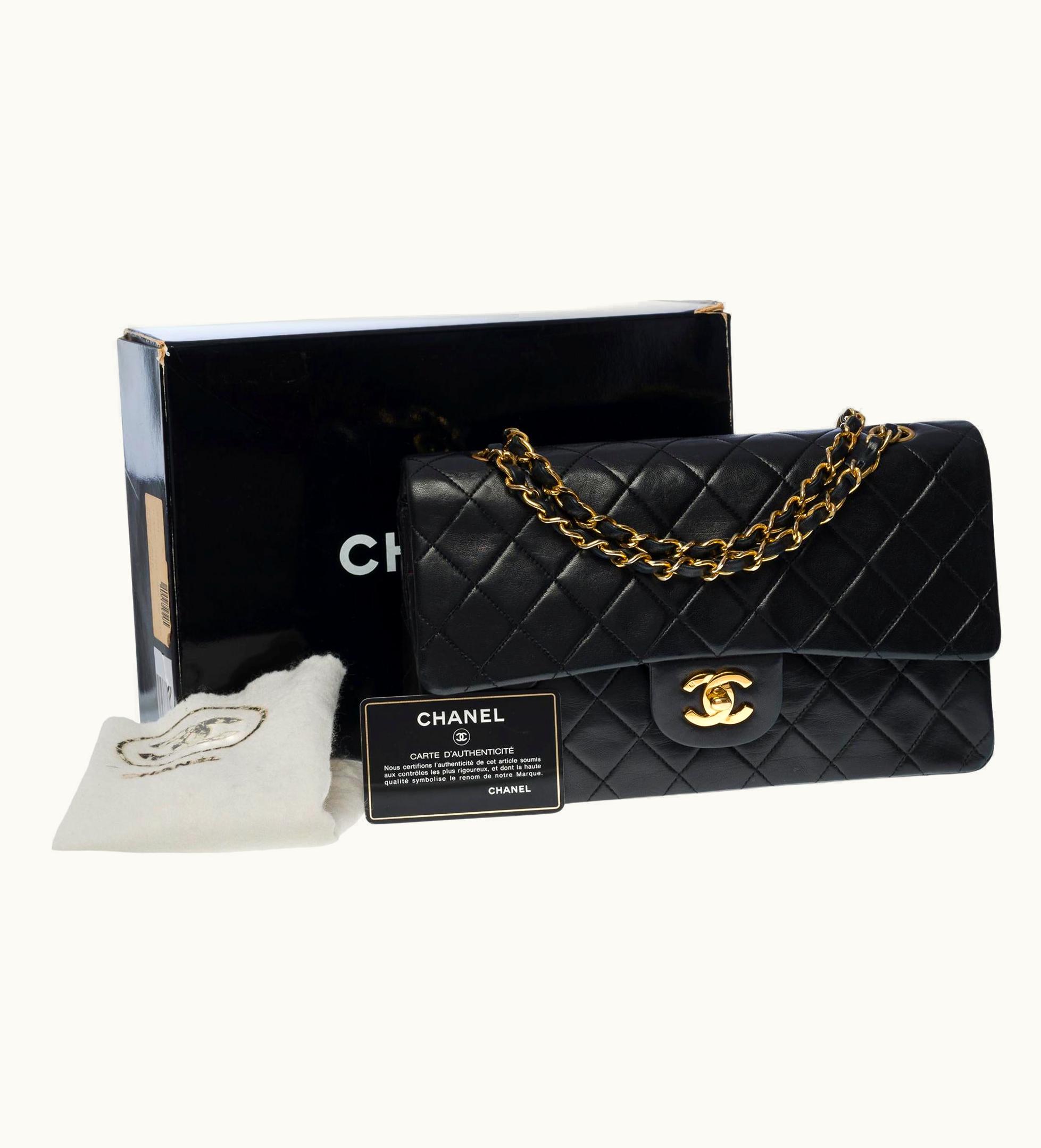 Chanel Chanel Timeless Medium 25cm Double Flap Shoulder Bag In Black Lambskin, Ghw UZ0591368