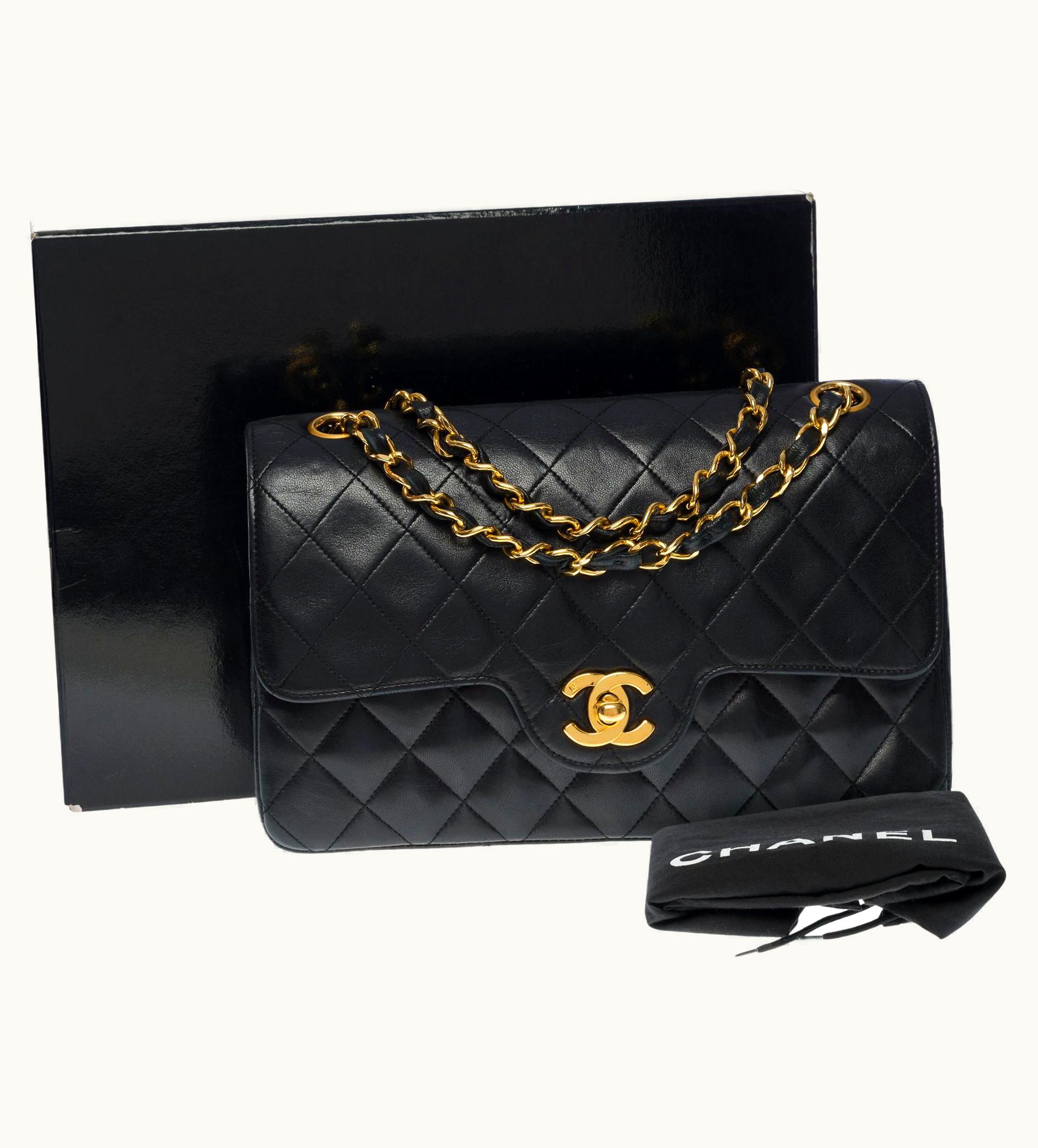 Chanel Chanel Timeless 23cm Double Flap Shoulder Bag In Black Quilted Lambskin, Ghw UZ0591369