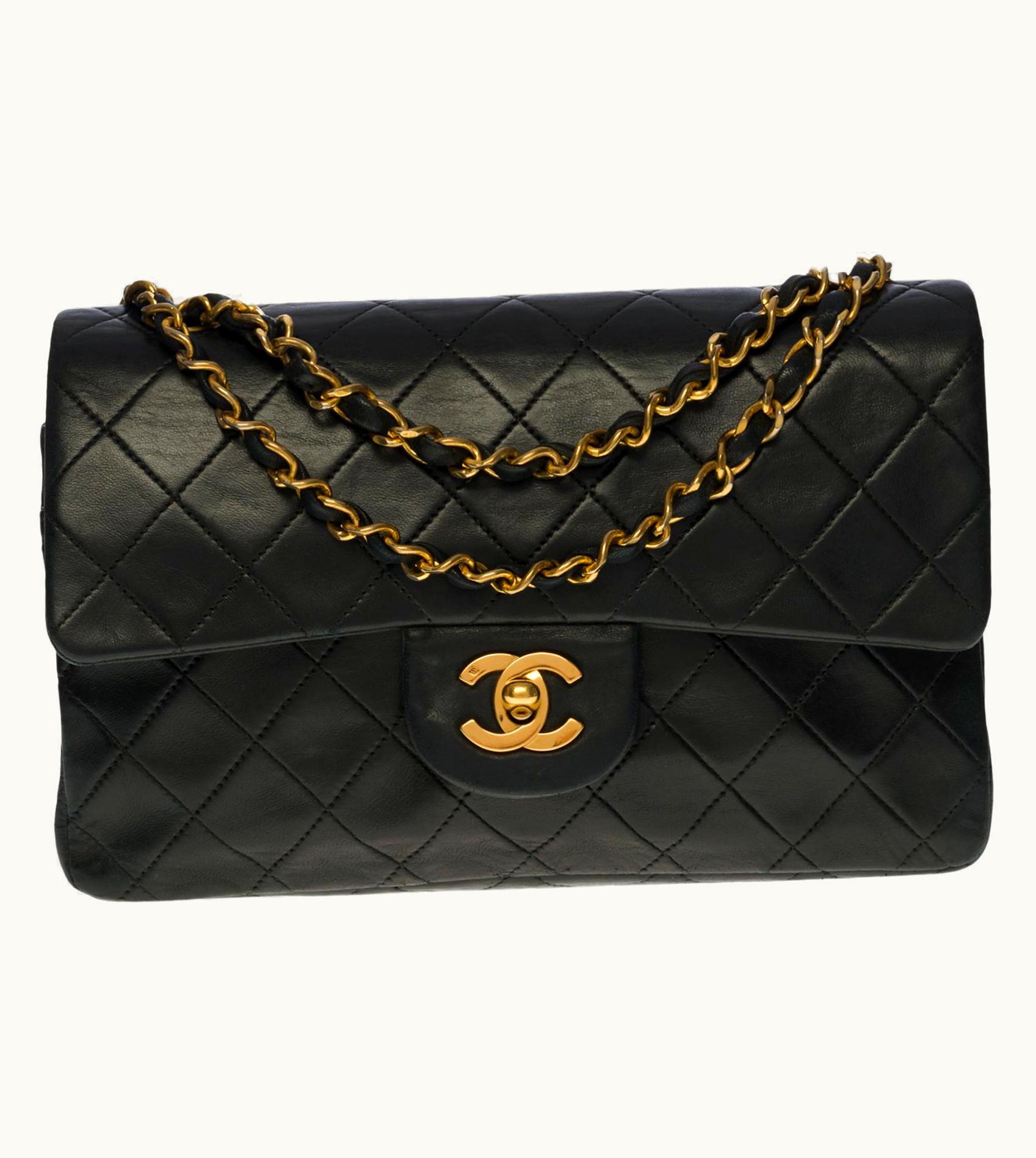 Chanel Chanel Timeless 23 Cm Double Flap Shoulder Bag In Black Quilted Lambskin, Ghw