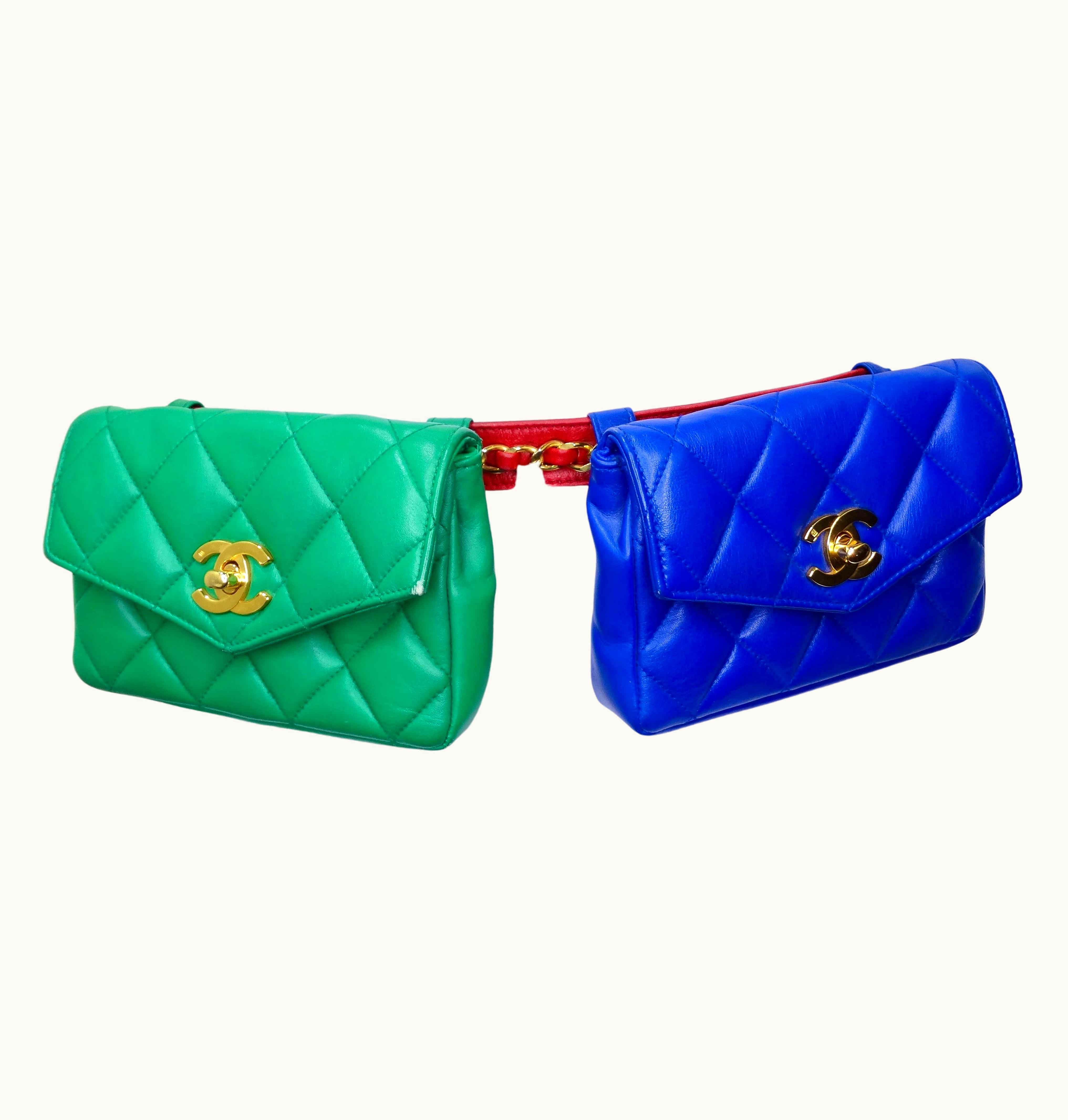 Chanel Chanel Double Quilted Lambskin Bag Belt In Red/Green/Blue