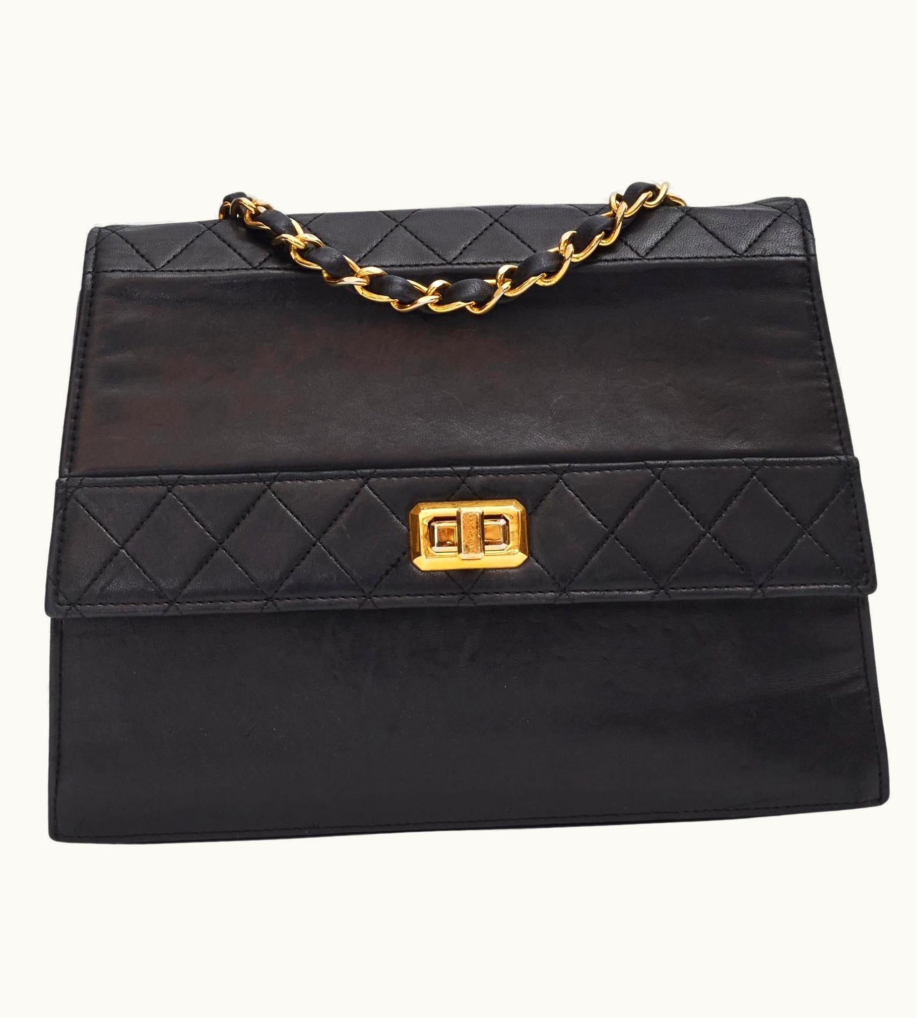 Chanel Chanel Vintage Lambskin Black Trapezoid Flap Bag Medium (Circa 1990)