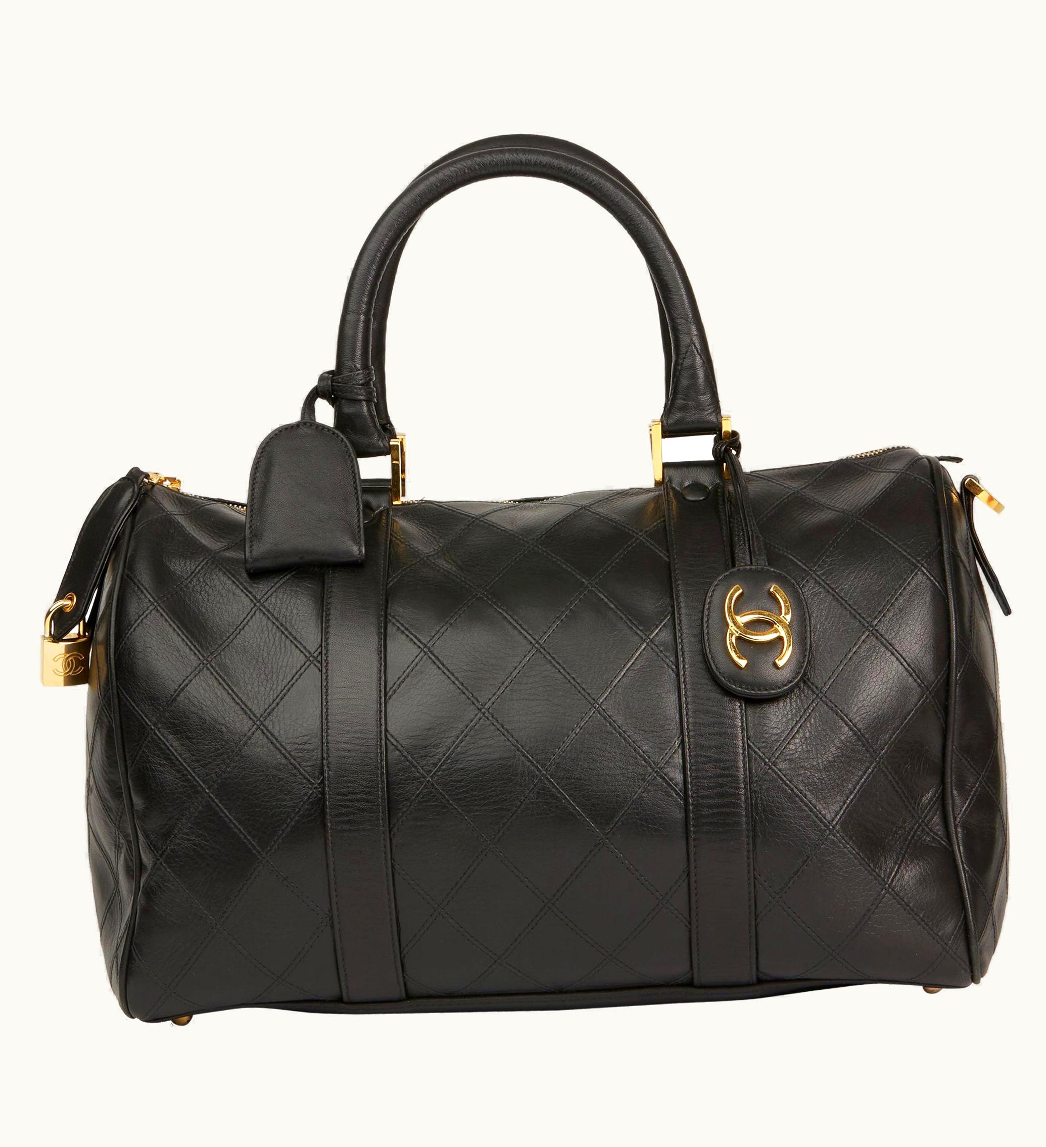 Chanel 1989 Chanel Black Quilted Lambskin Vintage Boston