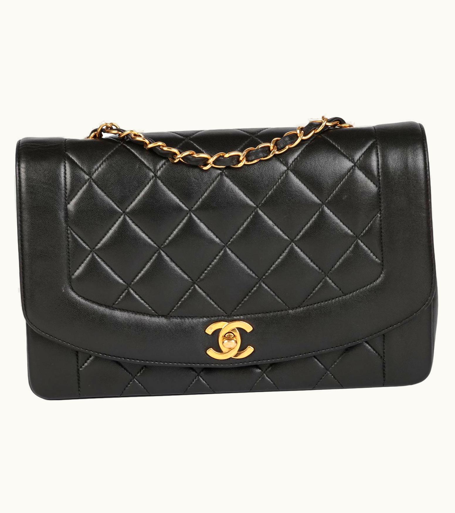 Chanel Chanel Black Quilted Lambskin Vintage Medium Diana Classic Single Flap Bag
