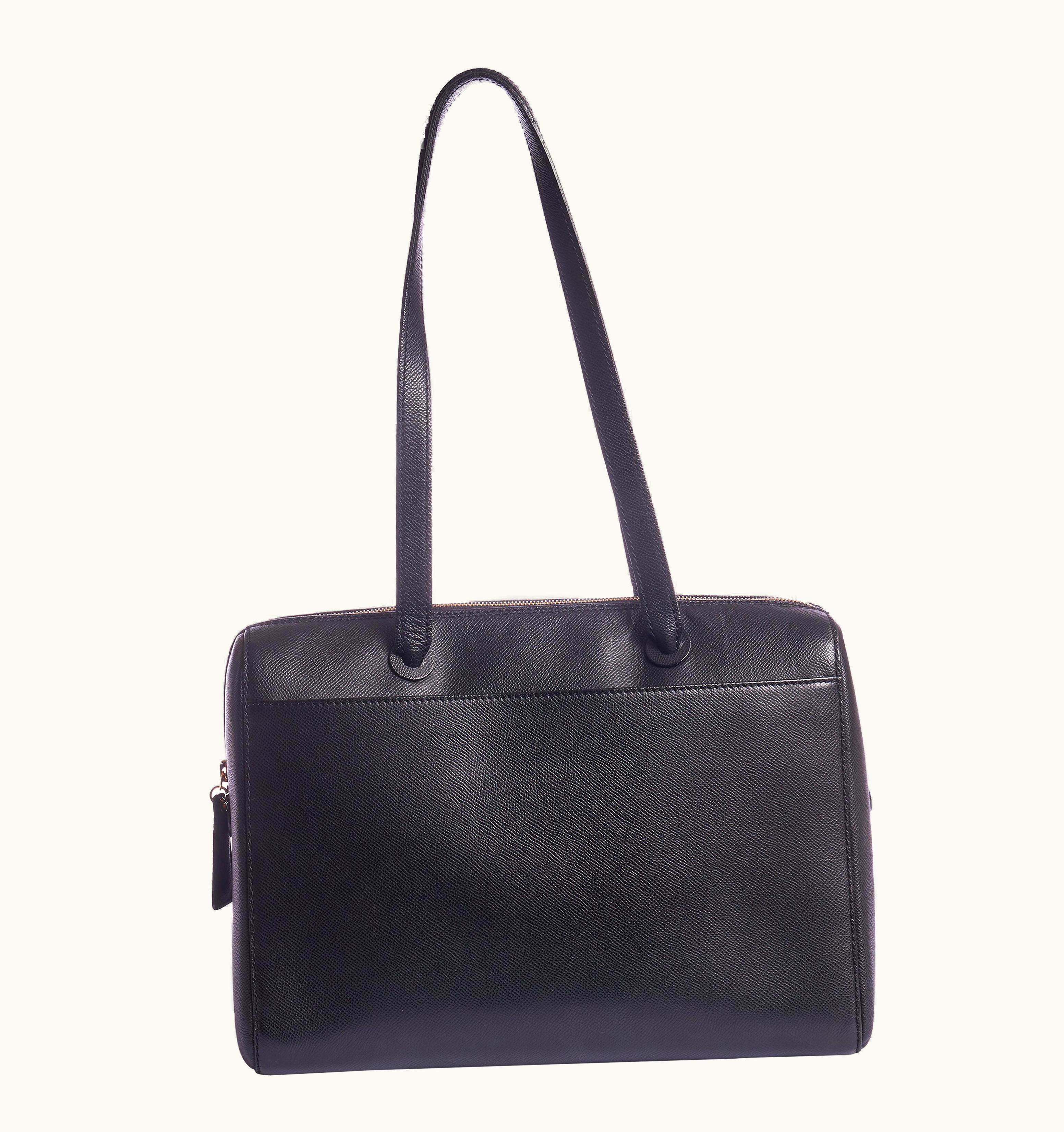 Chanel 1990' Vintage Chanel Epsom Black Leather Zipped Tote