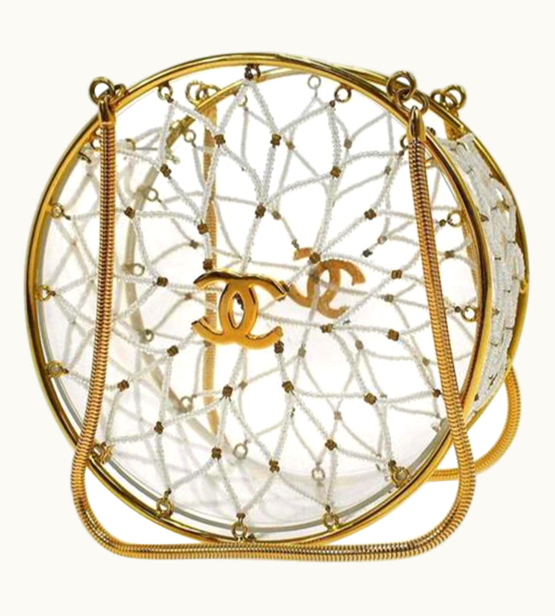 Chanel Chanel Minaudière Ultra Rare 1990 Beaded Gold Transparent Circle Micro Mini Bag