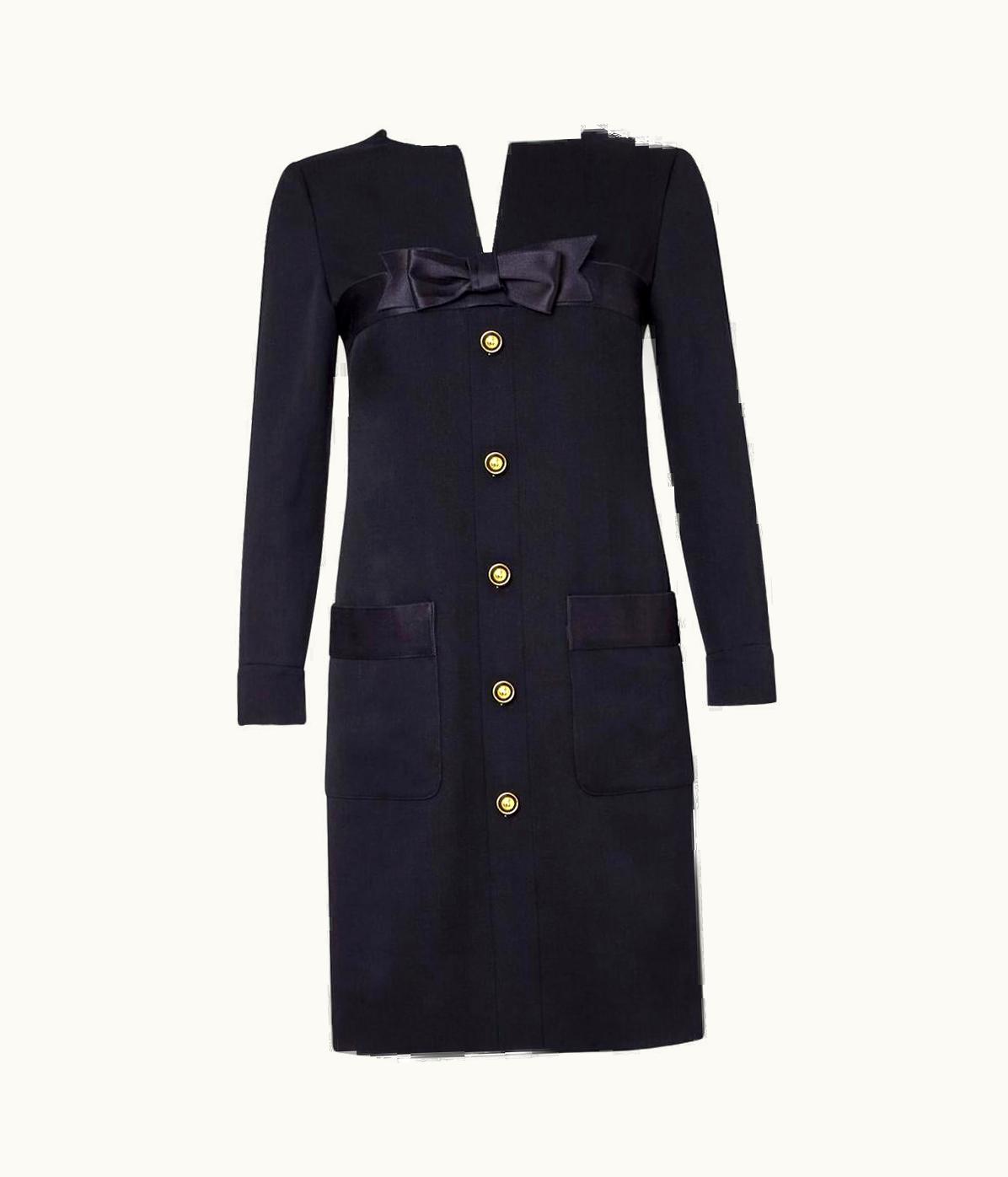Chanel 1990s Chanel Black Tuxedo Dress With Satin Bow & Detachable Collar
